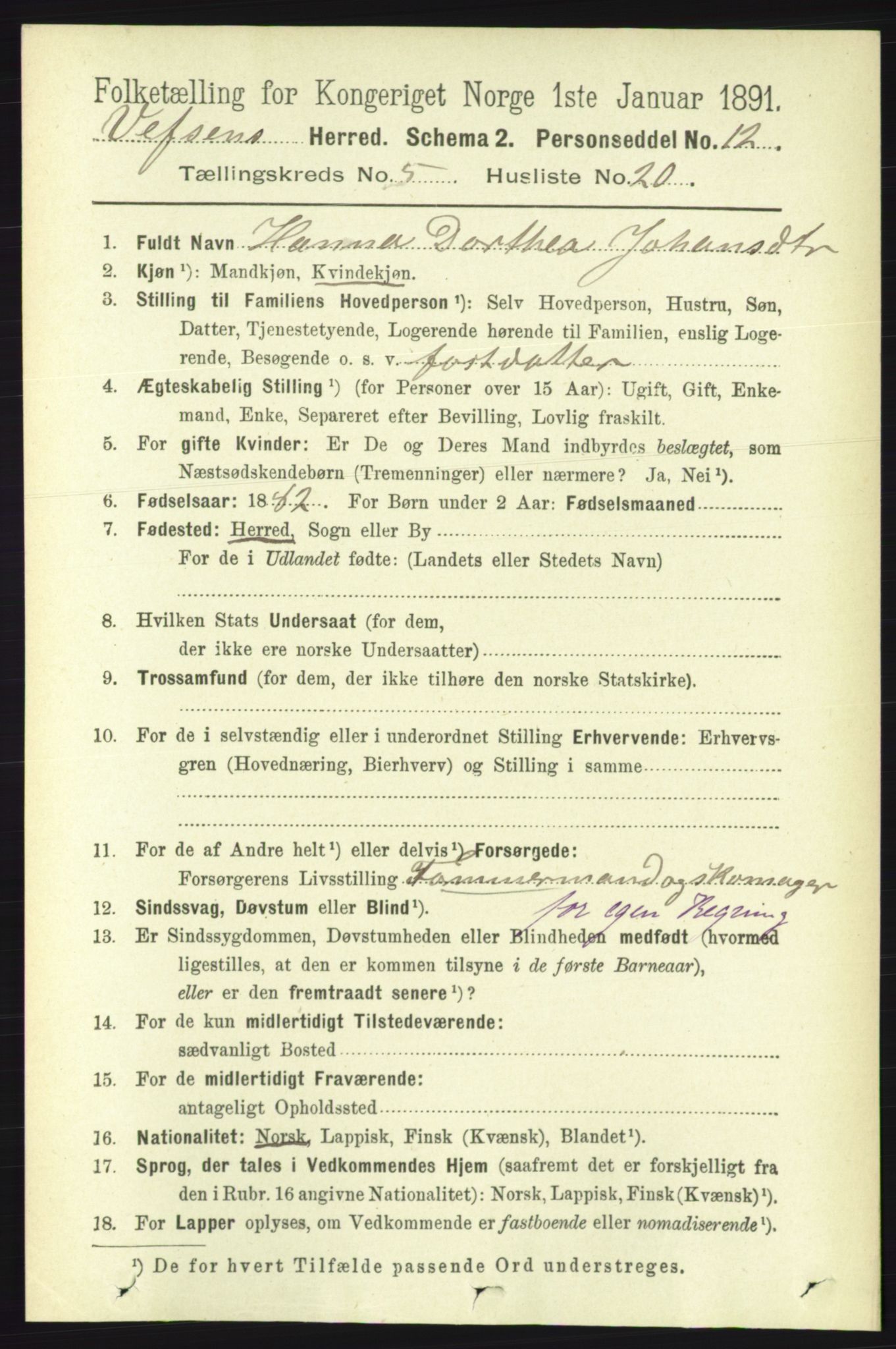 RA, 1891 census for 1824 Vefsn, 1891, p. 2245