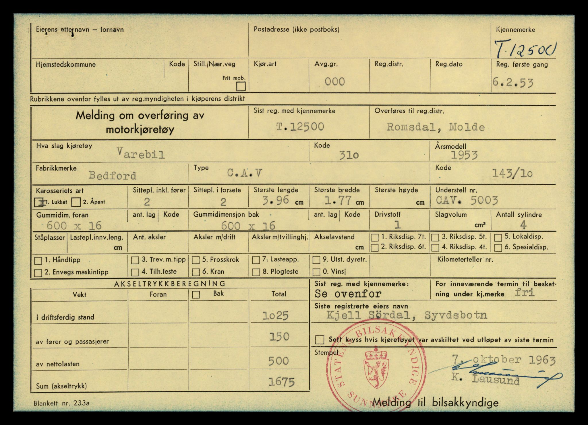 Møre og Romsdal vegkontor - Ålesund trafikkstasjon, AV/SAT-A-4099/F/Fe/L0034: Registreringskort for kjøretøy T 12500 - T 12652, 1927-1998, p. 11