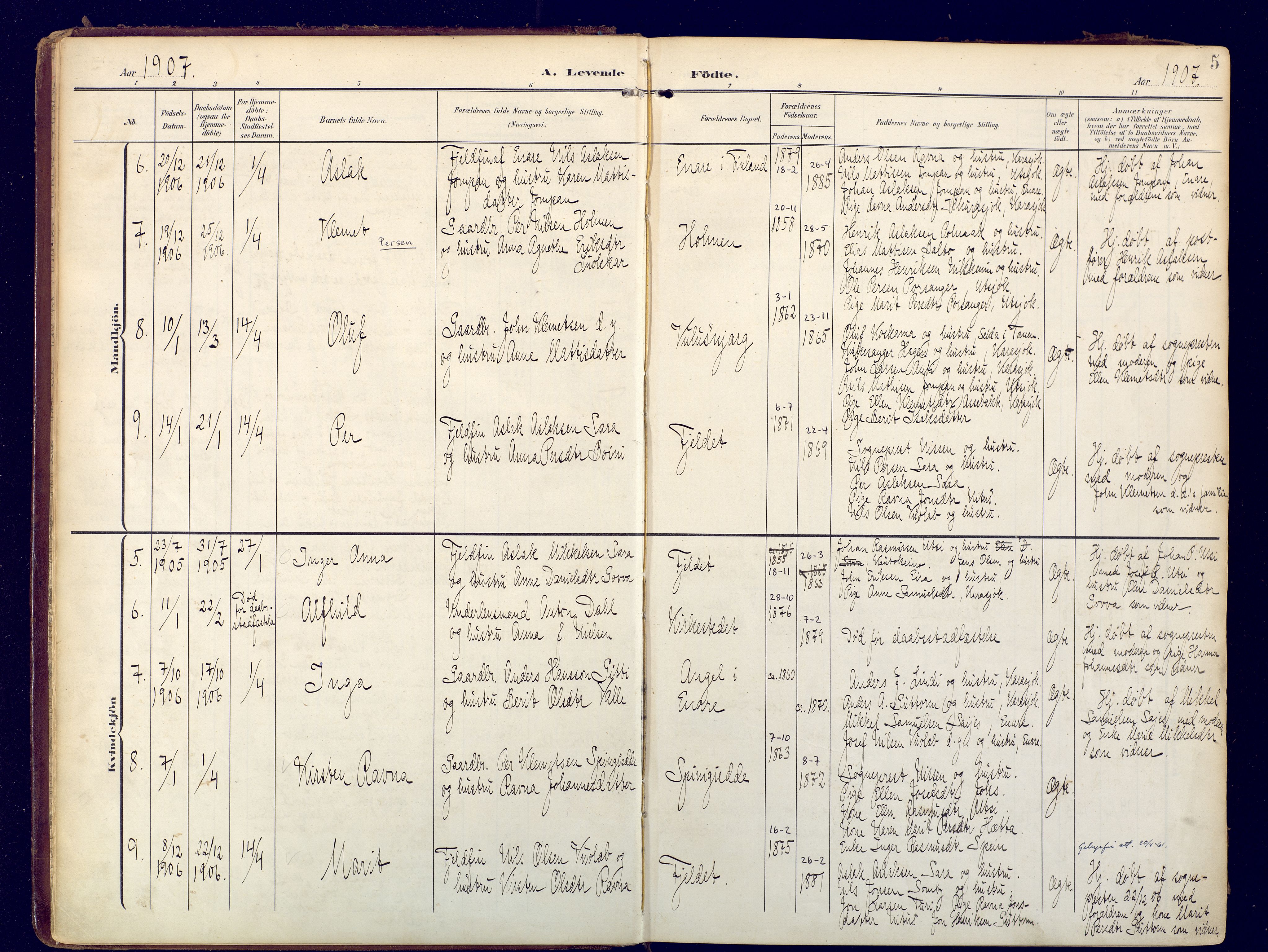 Karasjok sokneprestkontor, SATØ/S-1352/H/Ha: Parish register (official) no. 3, 1907-1926, p. 5