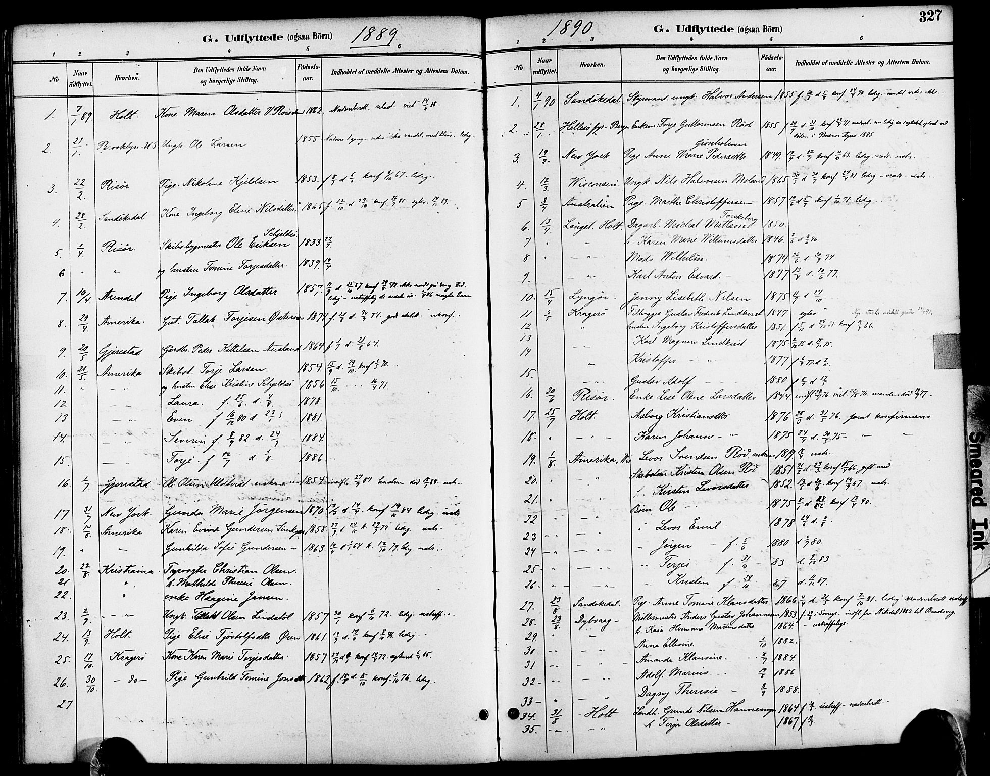 Søndeled sokneprestkontor, SAK/1111-0038/F/Fa/L0005: Parish register (official) no. A 5, 1889-1899, p. 327