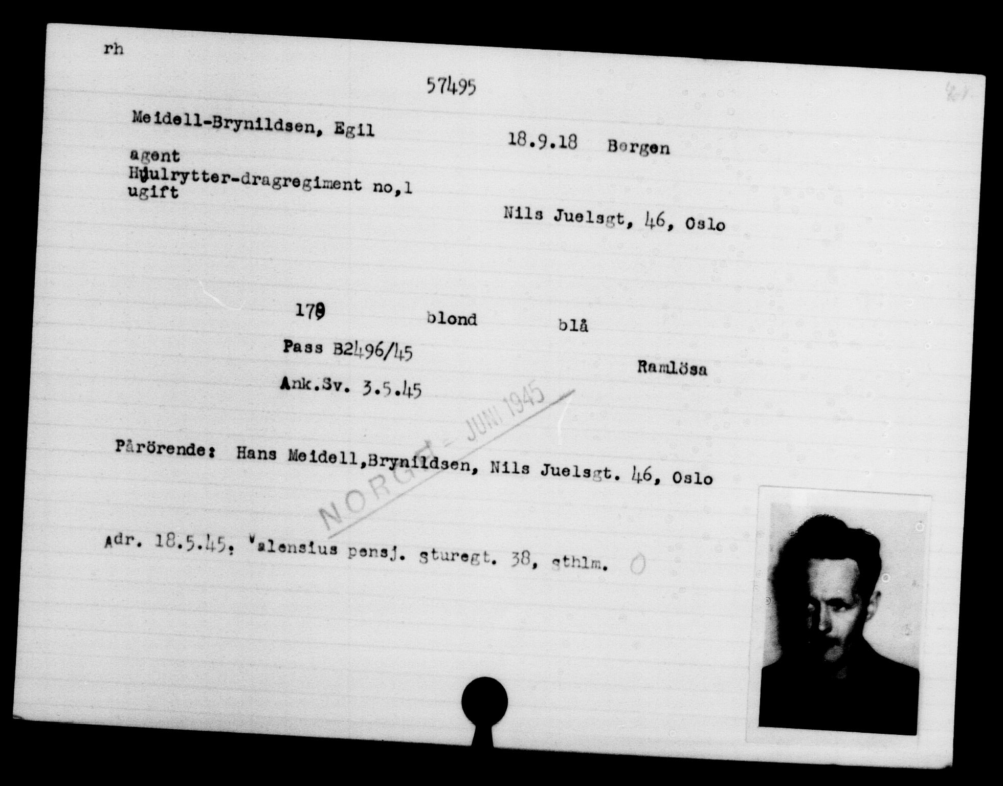 Utenriksstasjonene, Legasjonen i Stockholm, Flyktningkontoret, AV/RA-S-6753/V/Va/L0020: Kjesäterkartoteket, flyktninger med registreringsnr. 55000-58245, 1940-1945, p. 2494