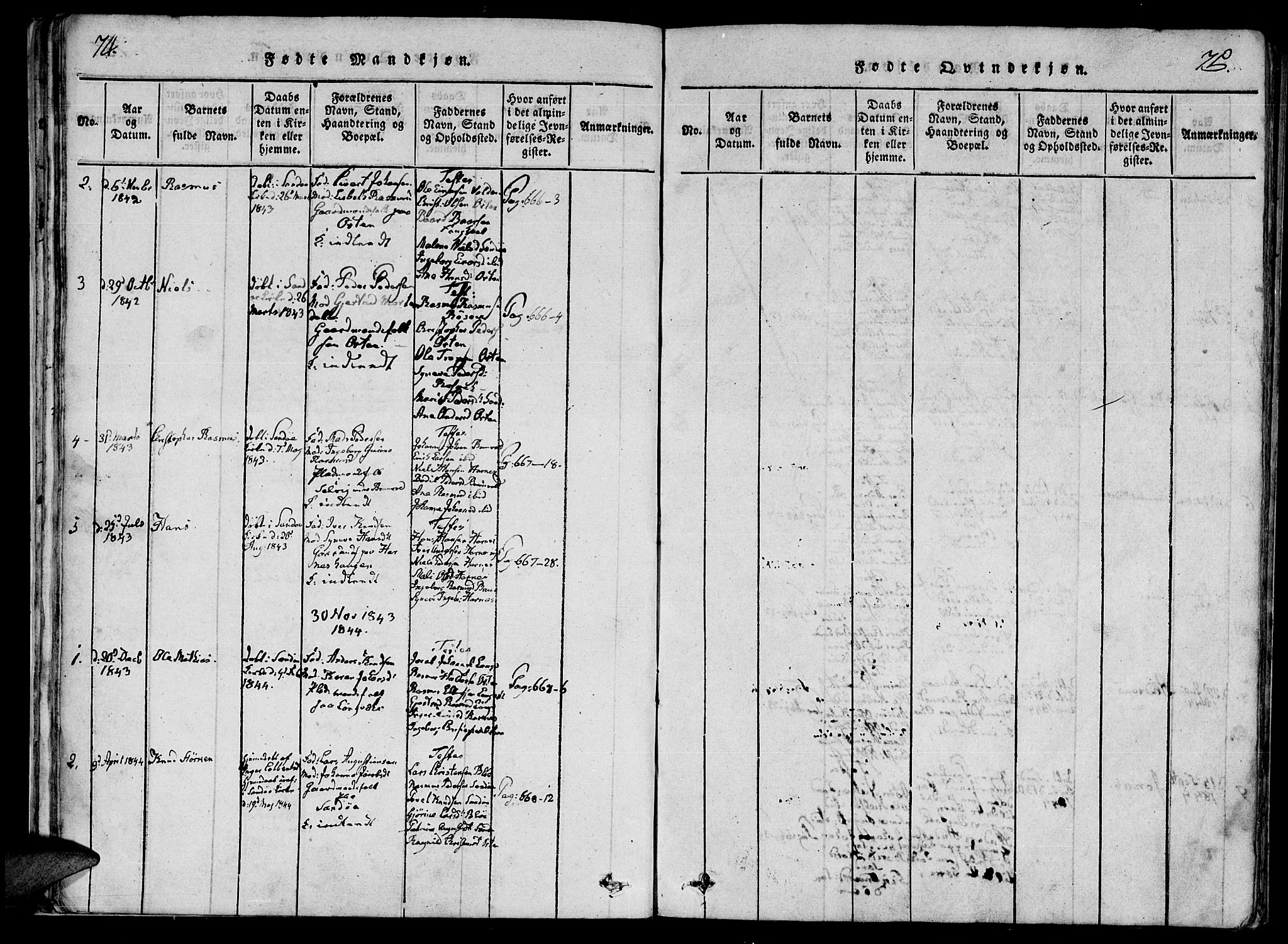 Ministerialprotokoller, klokkerbøker og fødselsregistre - Møre og Romsdal, AV/SAT-A-1454/561/L0727: Parish register (official) no. 561A01, 1817-1858, p. 74-75