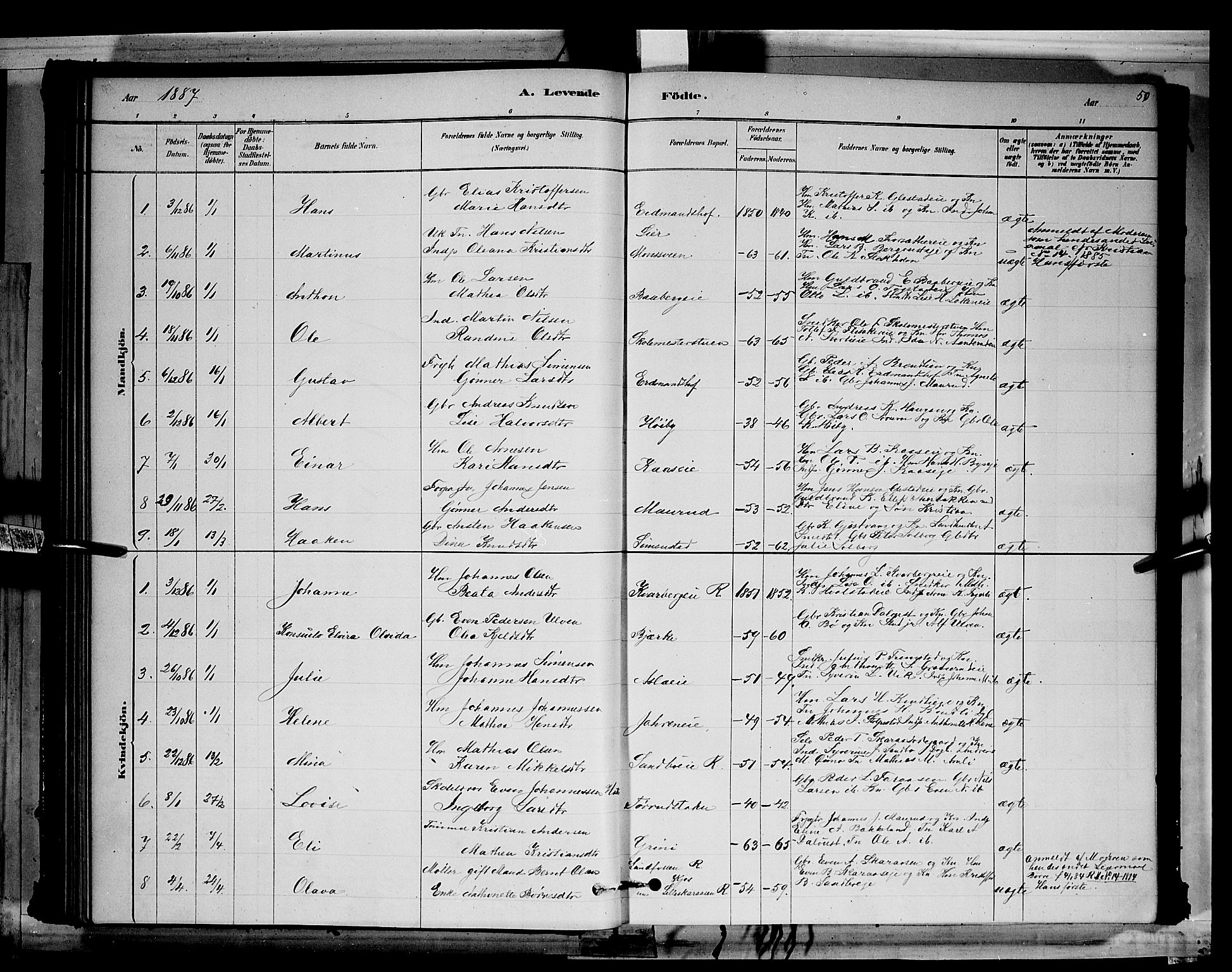 Ringsaker prestekontor, AV/SAH-PREST-014/L/La/L0011: Parish register (copy) no. 11, 1879-1890, p. 50