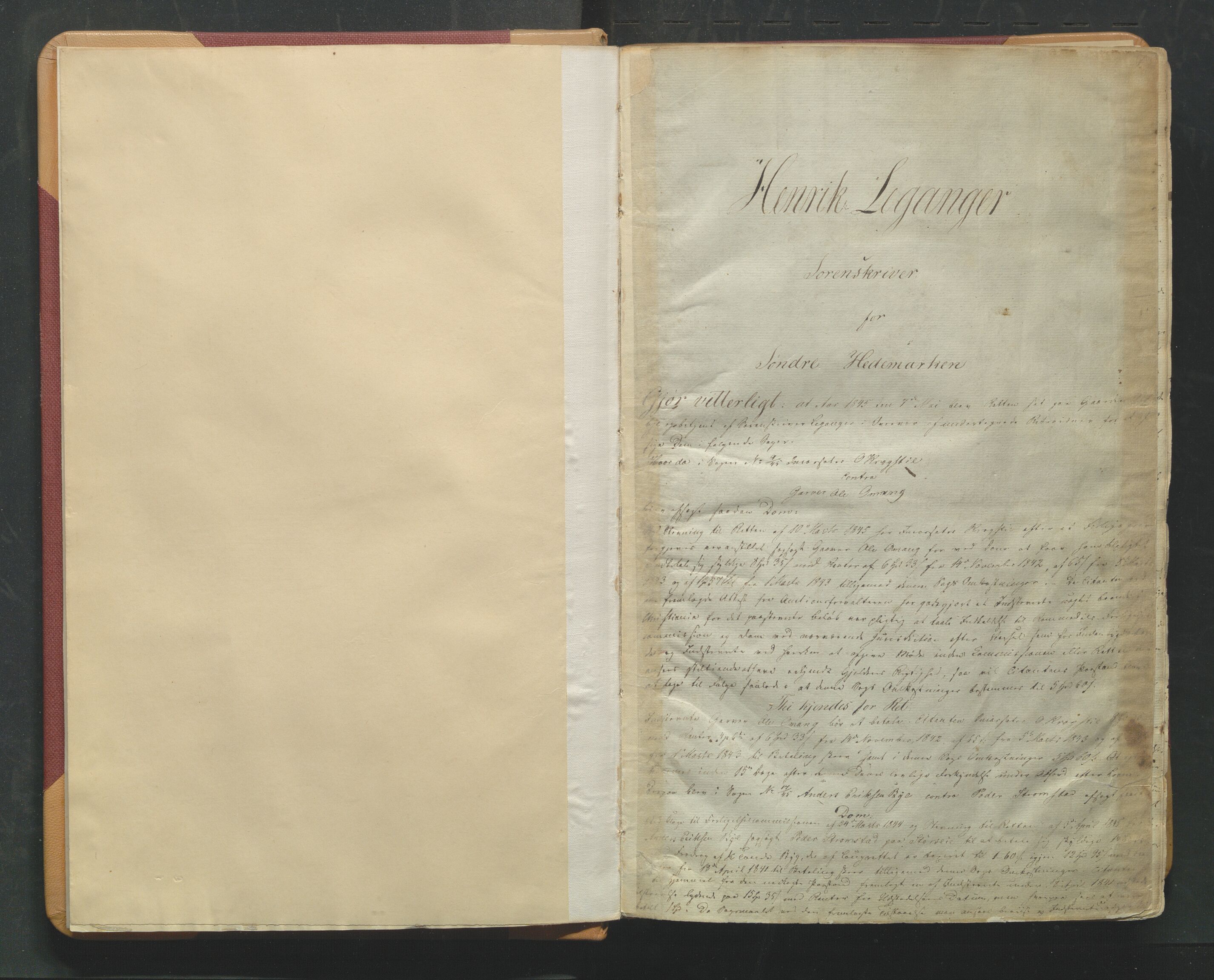 Sør-Hedmark sorenskriveri, AV/SAH-TING-014/G/Gb/Gba/L0006A: Tingbok, 1845-1853, p. 1a