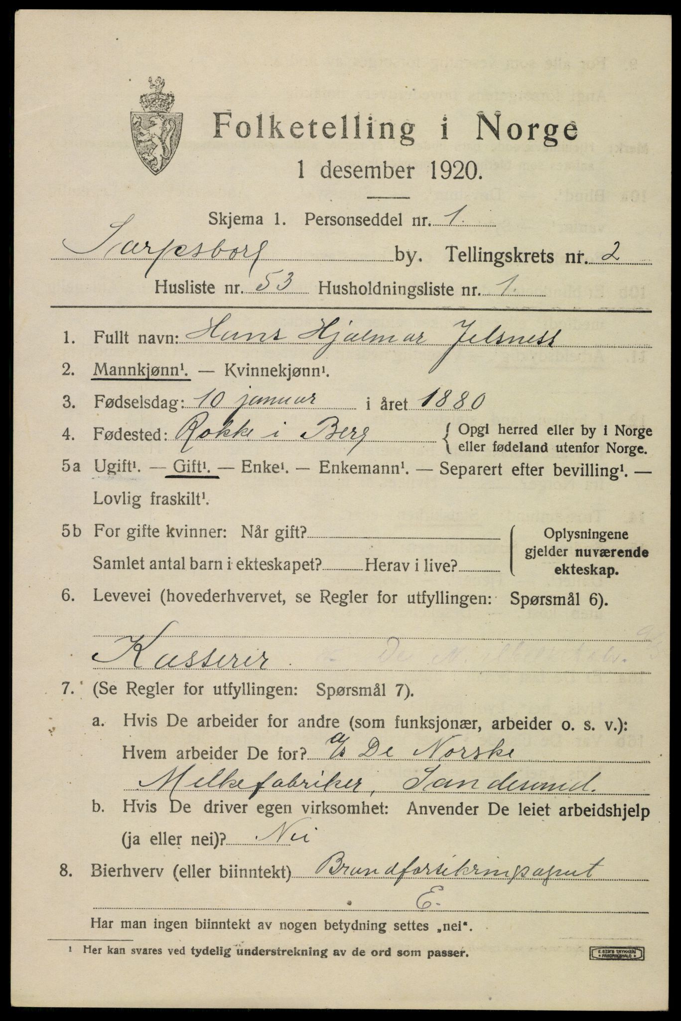 SAO, 1920 census for Sarpsborg, 1920, p. 10262