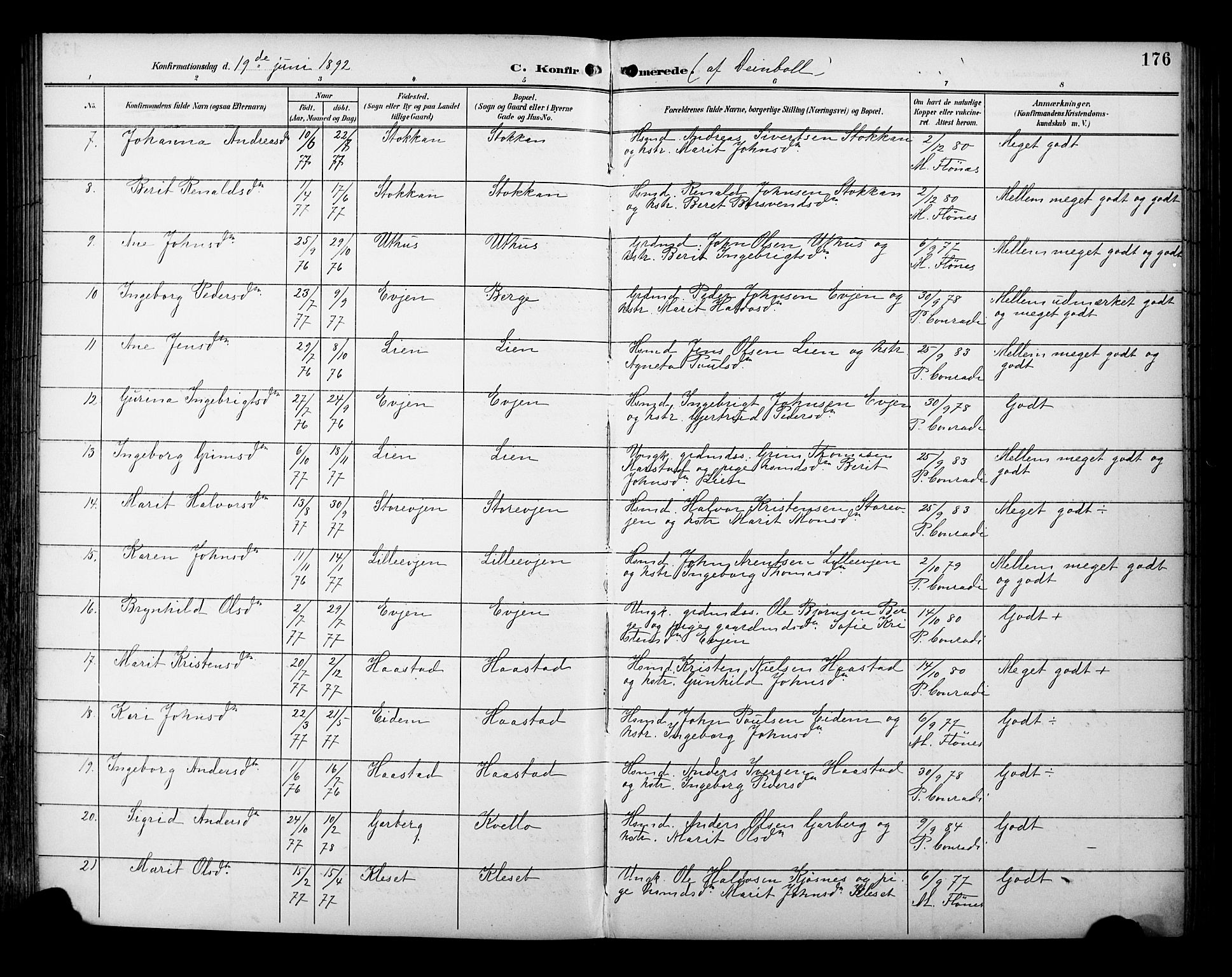 Ministerialprotokoller, klokkerbøker og fødselsregistre - Sør-Trøndelag, AV/SAT-A-1456/695/L1149: Parish register (official) no. 695A09, 1891-1902, p. 176