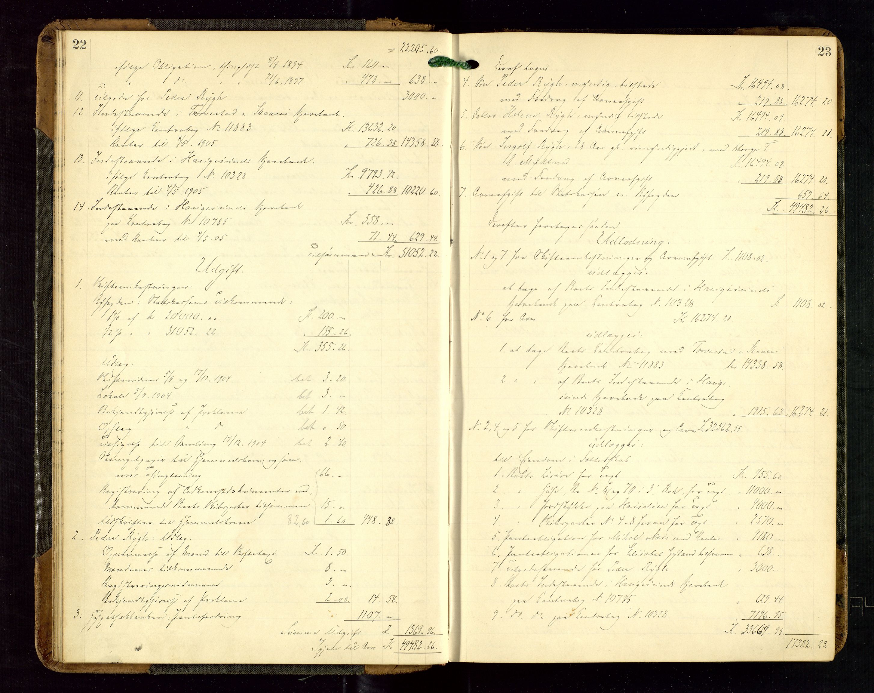 Haugesund tingrett, AV/SAST-A-101415/01/IV/IVD/L0002: Skifteutlodningsprotokoll, med register, 1904-1915, p. 22-23