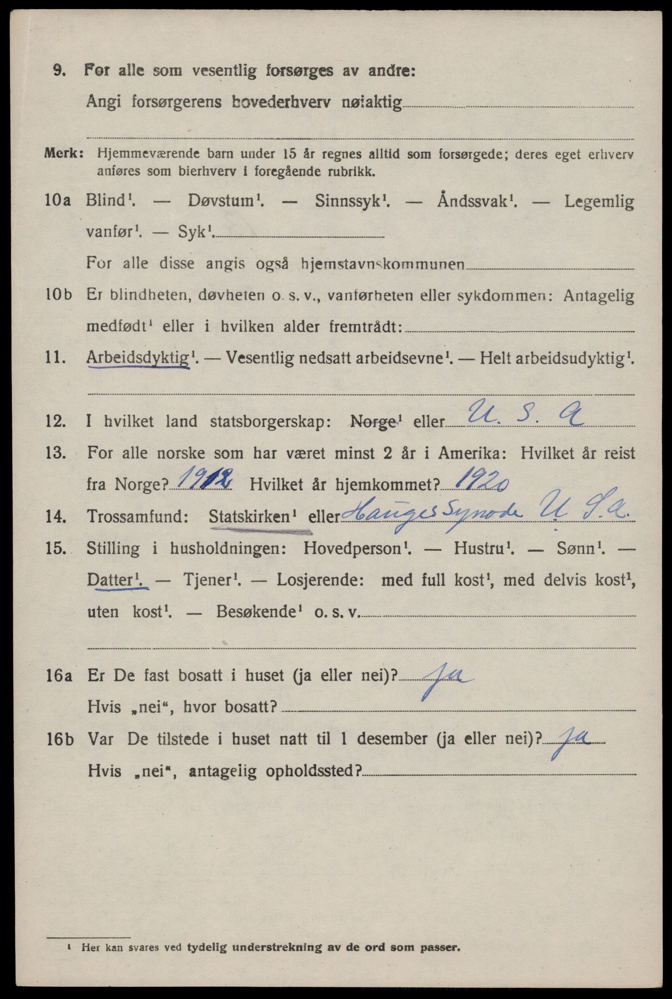 SAST, 1920 census for Suldal, 1920, p. 3951