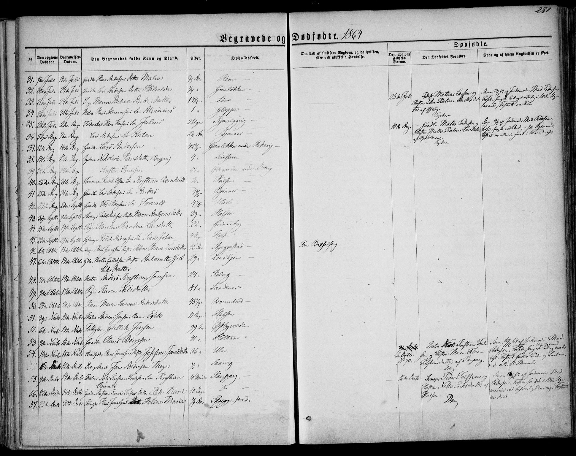 Tjølling kirkebøker, SAKO/A-60/F/Fa/L0007: Parish register (official) no. 7, 1860-1876, p. 281