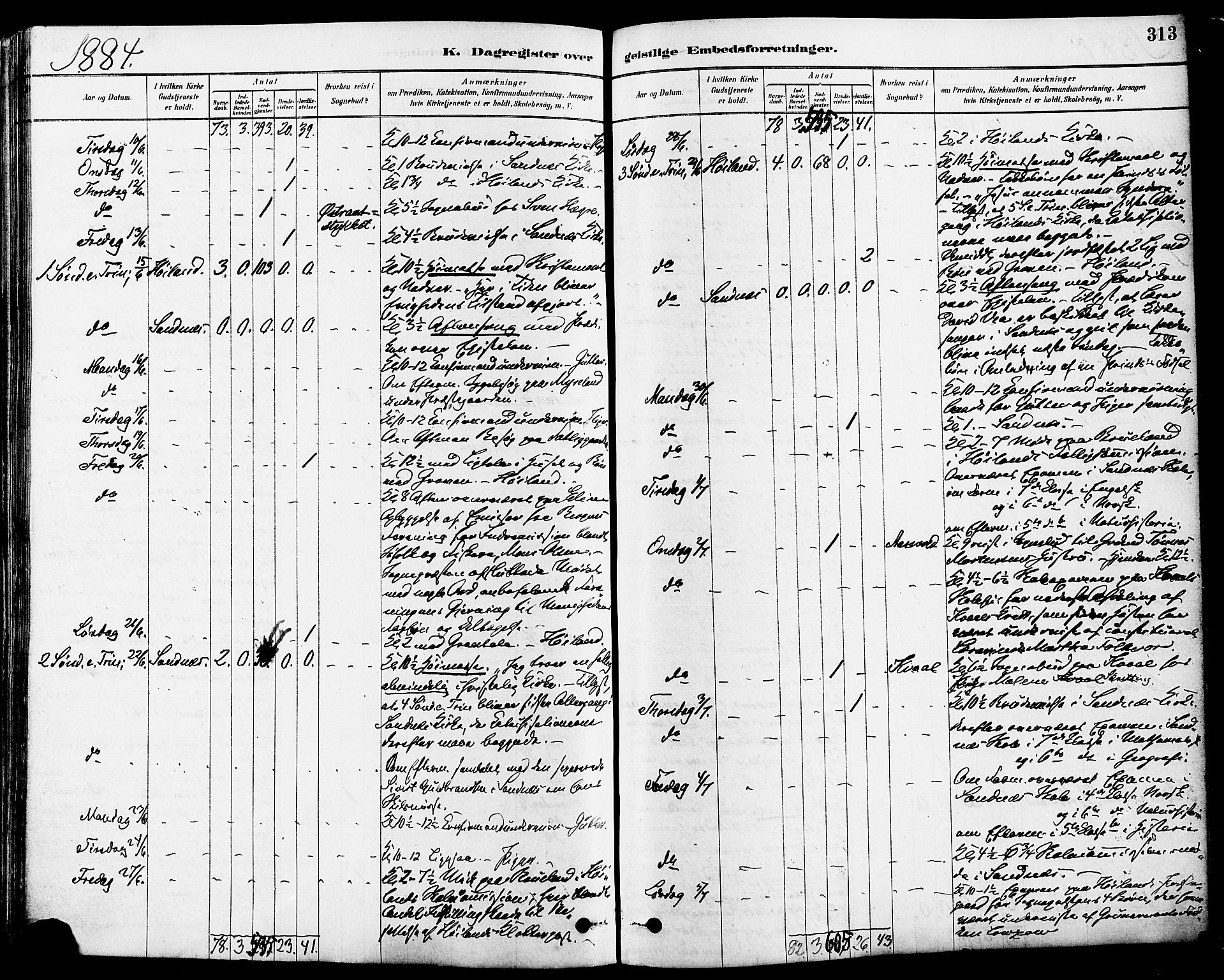 Høyland sokneprestkontor, AV/SAST-A-101799/001/30BA/L0011: Parish register (official) no. A 10, 1878-1888, p. 313