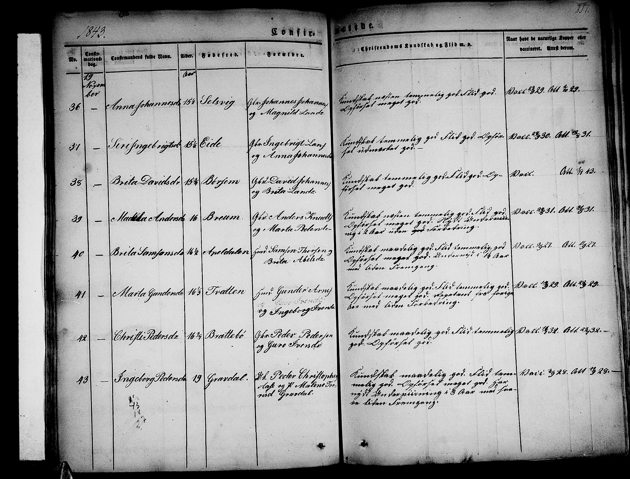 Strandebarm sokneprestembete, AV/SAB-A-78401/H/Haa: Parish register (official) no. A 6, 1826-1843, p. 217