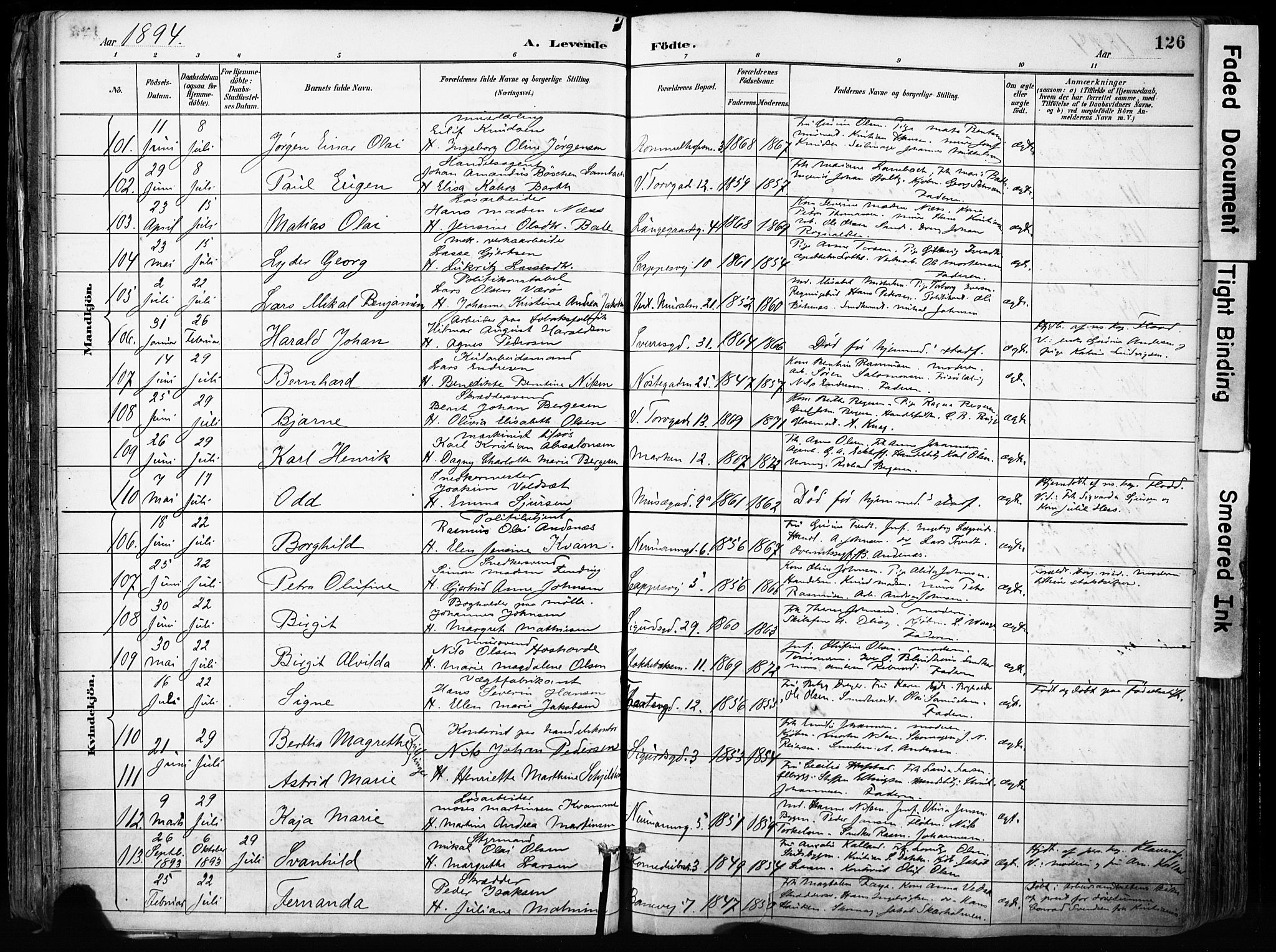 Domkirken sokneprestembete, SAB/A-74801/H/Haa/L0024: Parish register (official) no. B 7, 1888-1903, p. 126