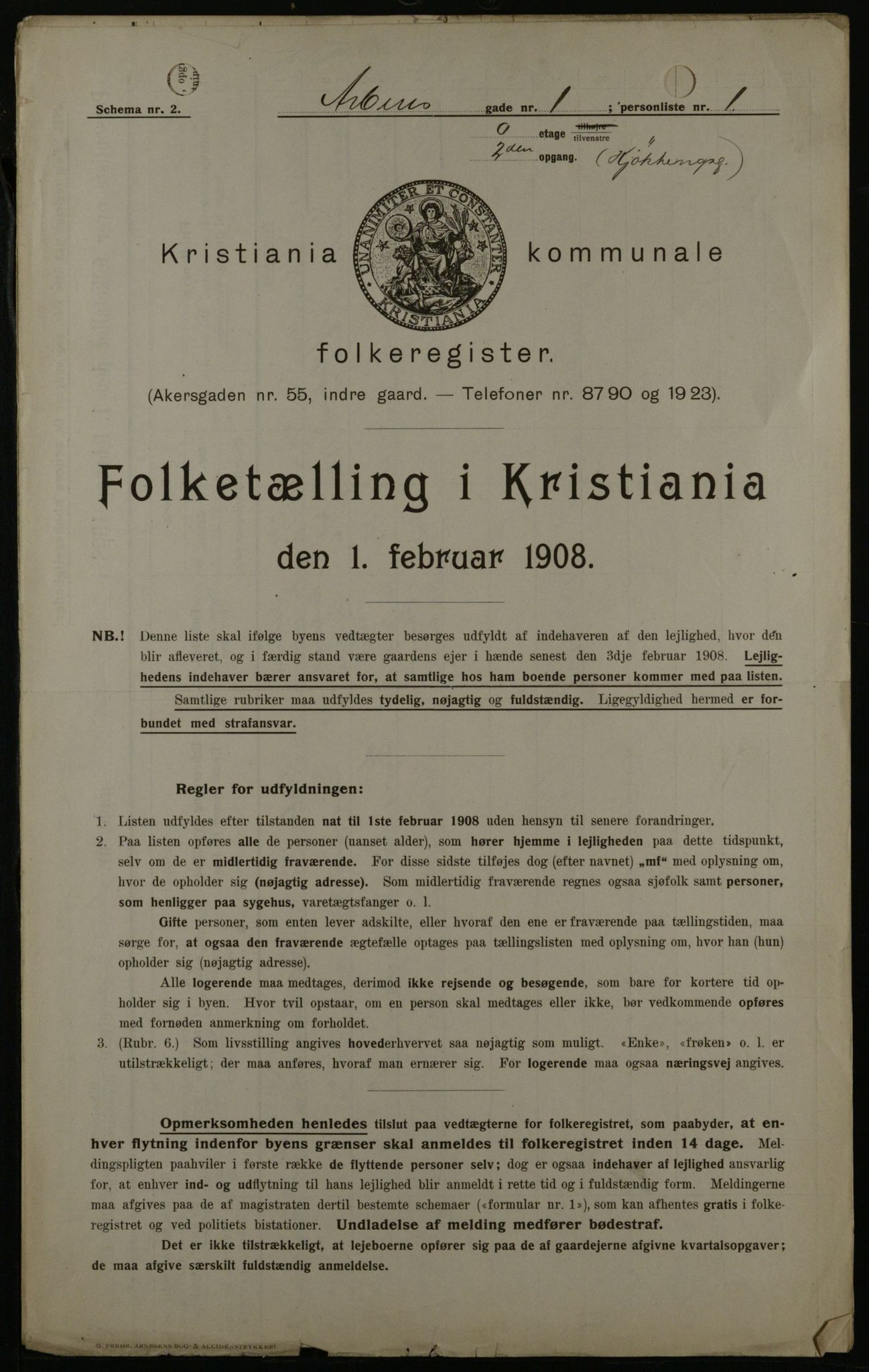 OBA, Municipal Census 1908 for Kristiania, 1908, p. 1742