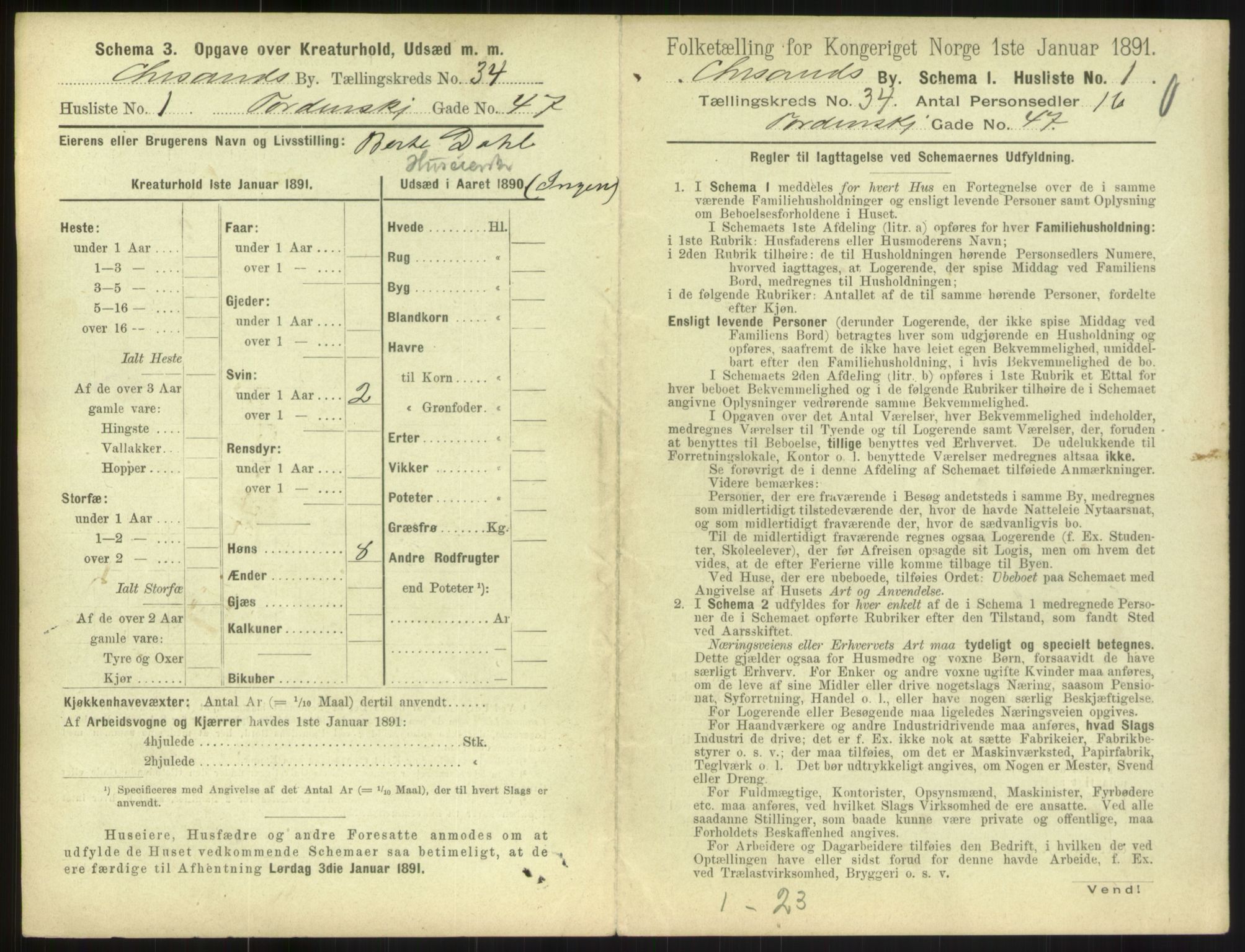 RA, 1891 census for 1001 Kristiansand, 1891, p. 1802