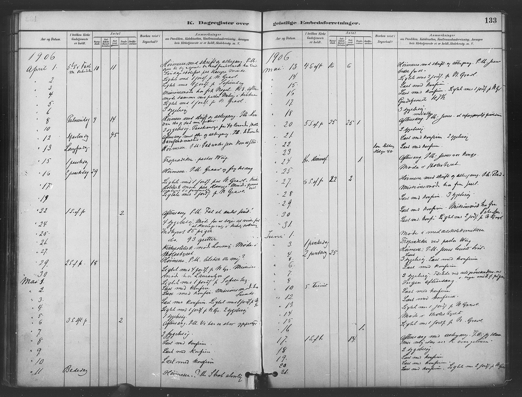 Paulus prestekontor Kirkebøker, AV/SAO-A-10871/I/Ib/L0001: Diary records no. II 1, 1882-1910, p. 133