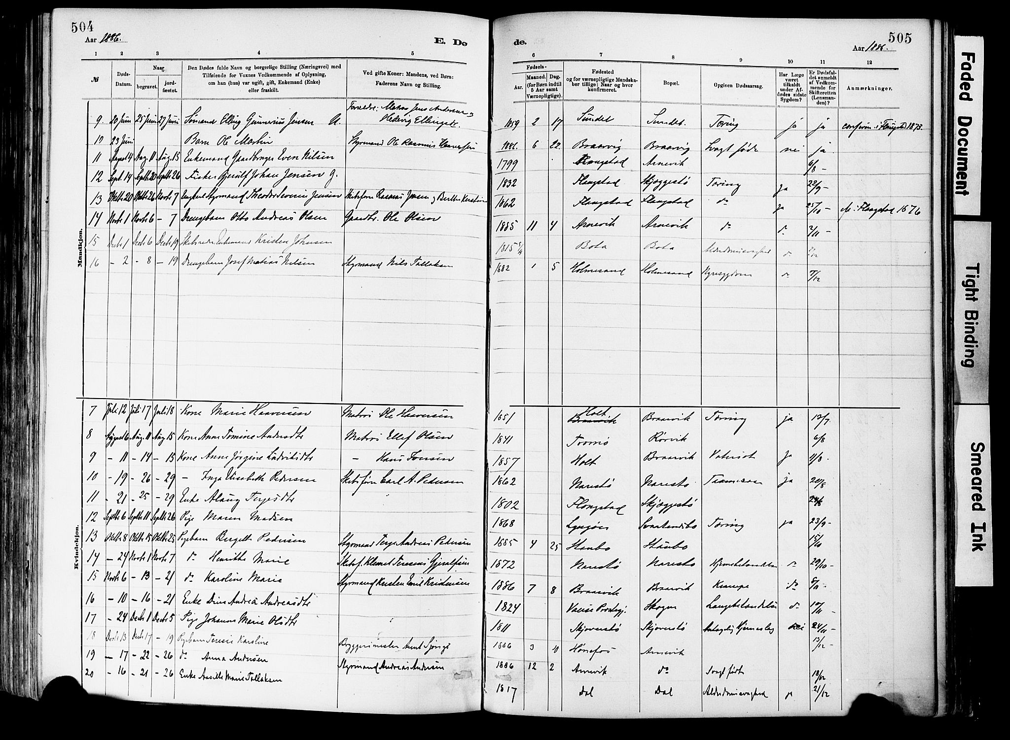 Dypvåg sokneprestkontor, AV/SAK-1111-0007/F/Fa/Fab/L0001: Parish register (official) no. A 1, 1885-1912, p. 504-505
