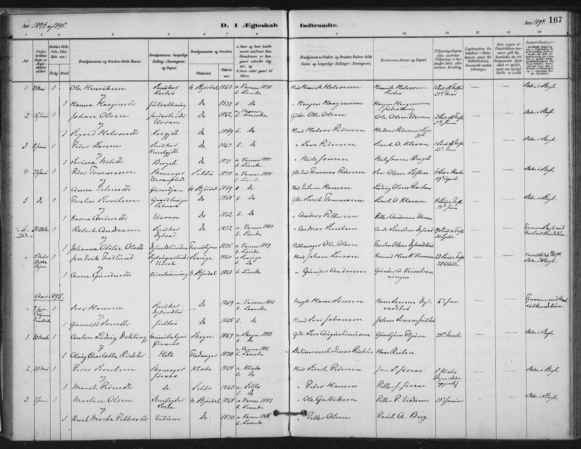 Ministerialprotokoller, klokkerbøker og fødselsregistre - Nord-Trøndelag, SAT/A-1458/710/L0095: Parish register (official) no. 710A01, 1880-1914, p. 167