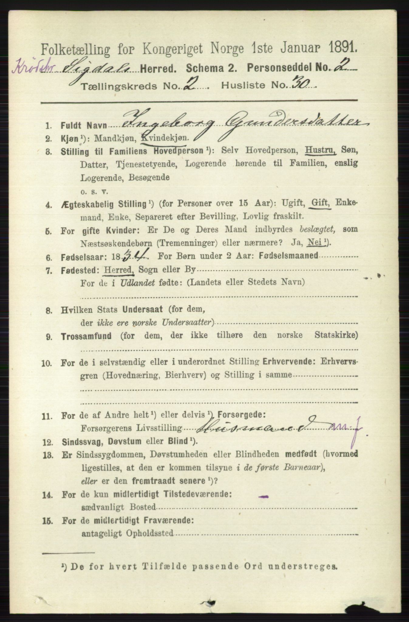 RA, 1891 census for 0621 Sigdal, 1891, p. 5519