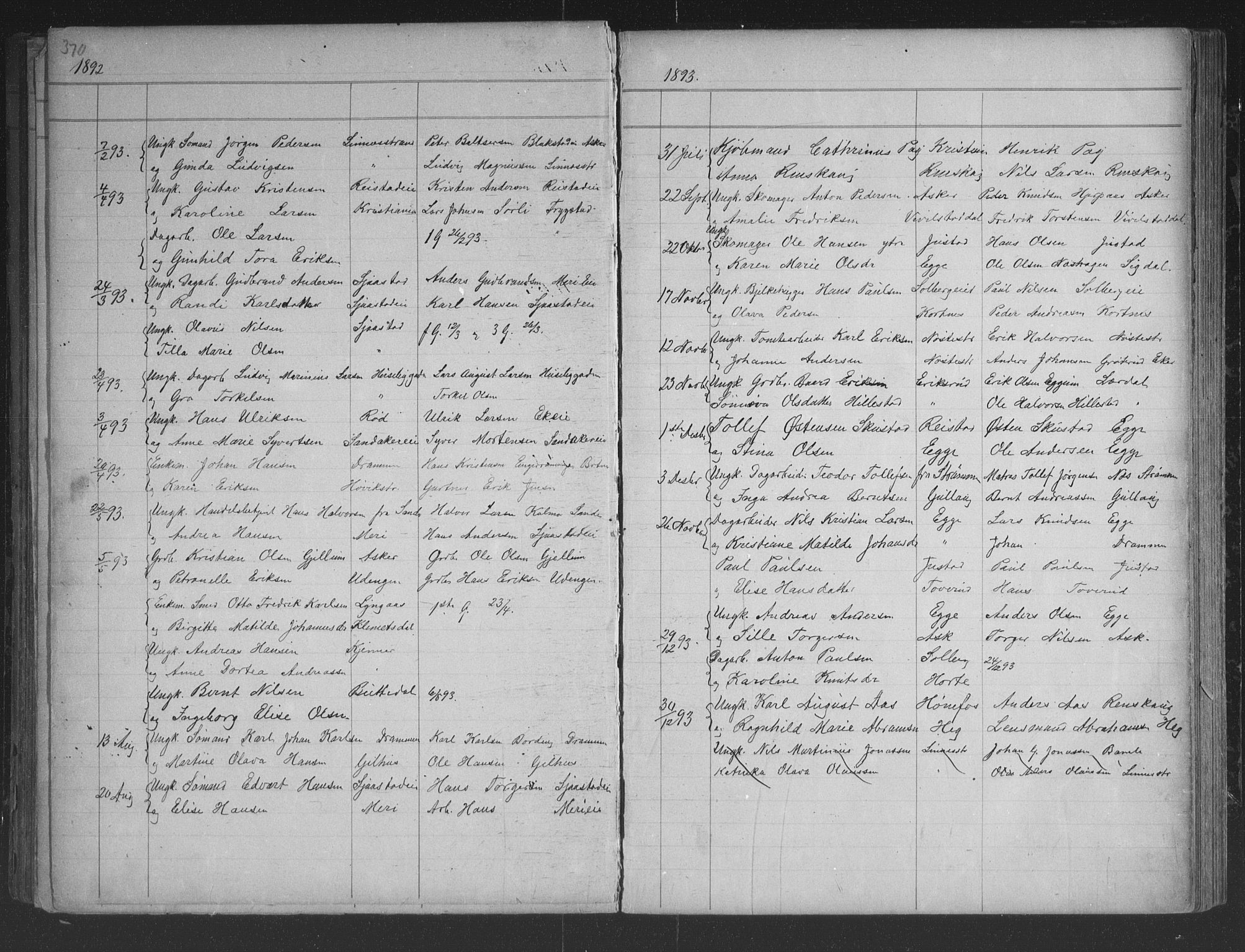 Lier kirkebøker, AV/SAKO-A-230/G/Gb/L0001: Parish register (copy) no. II 1, 1874-1898, p. 370-371