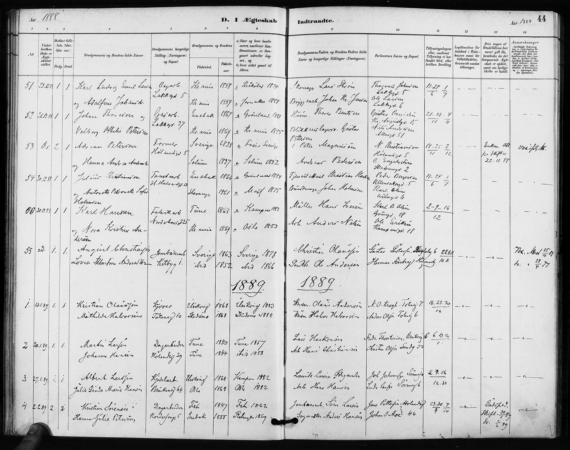 Kampen prestekontor Kirkebøker, SAO/A-10853/F/Fa/L0004: Parish register (official) no. I 4, 1885-1892, p. 44
