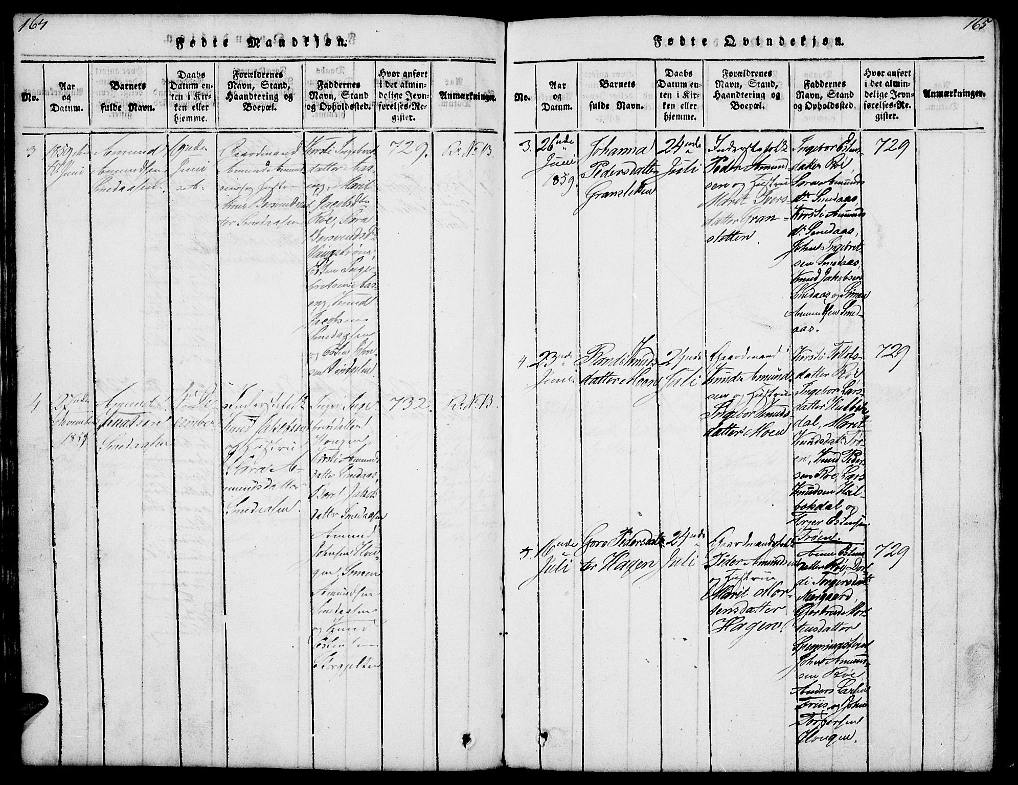 Tolga prestekontor, SAH/PREST-062/L/L0003: Parish register (copy) no. 3, 1815-1862, p. 164-165