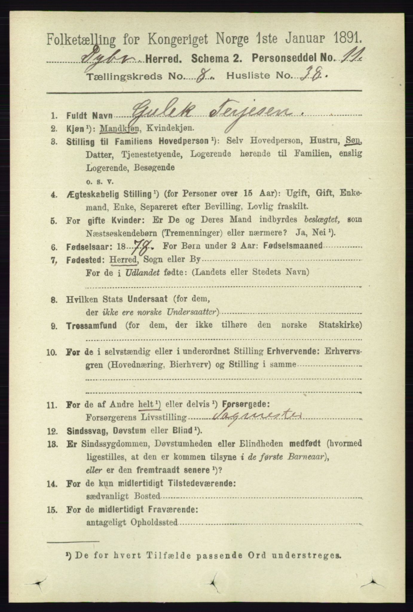 RA, 1891 census for 0915 Dypvåg, 1891, p. 2963