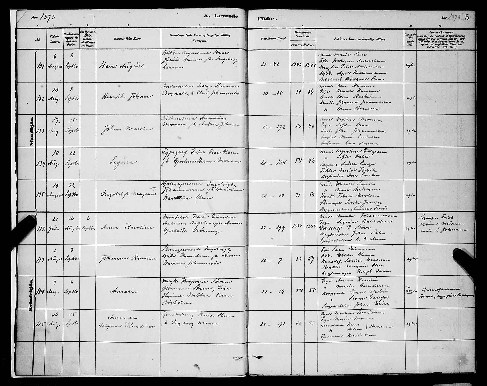 Korskirken sokneprestembete, SAB/A-76101/H/Hab: Parish register (copy) no. B 8, 1878-1887, p. 5