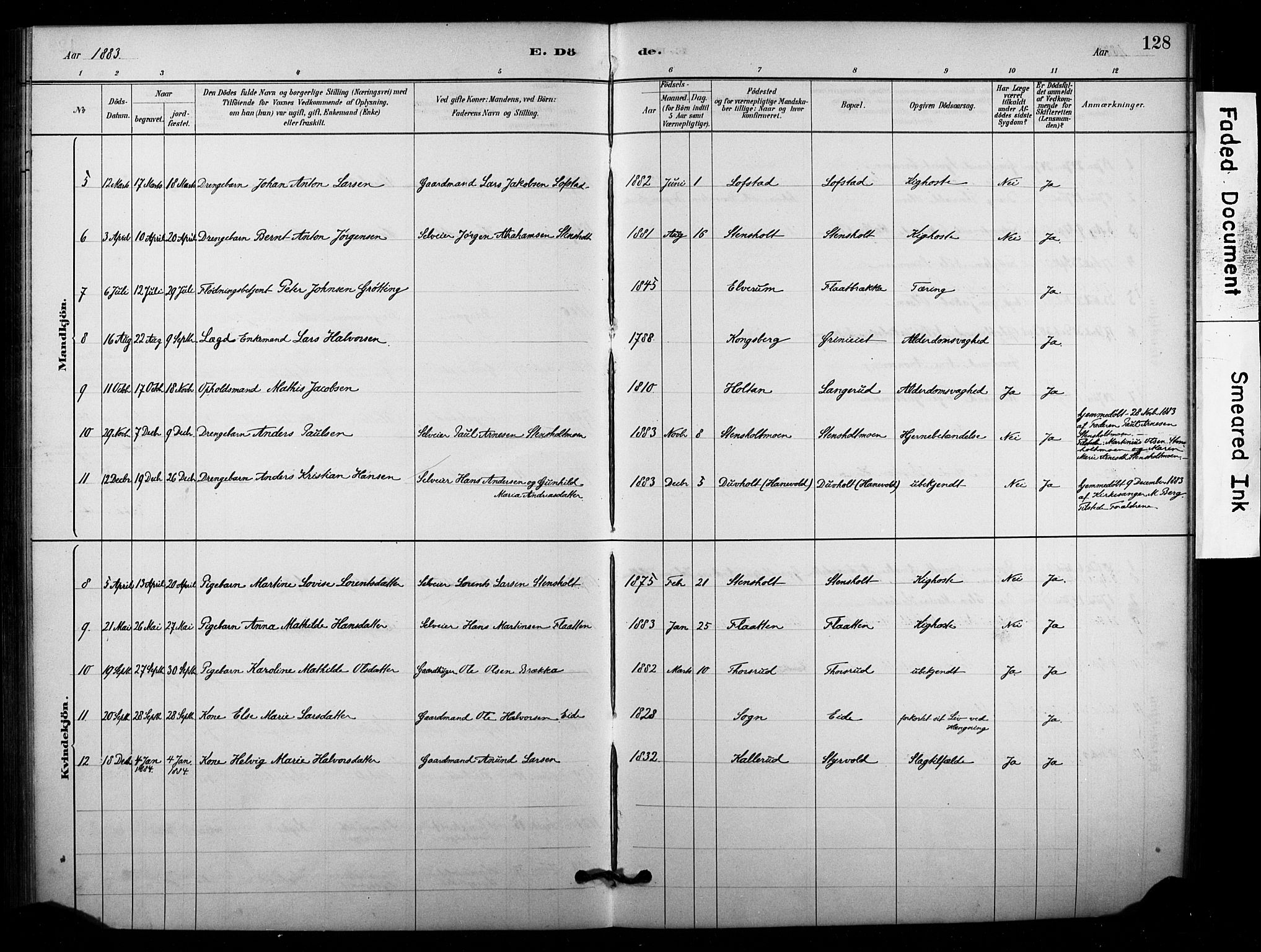 Lardal kirkebøker, AV/SAKO-A-350/F/Fd/L0001: Parish register (official) no. IV 1, 1881-1907, p. 128