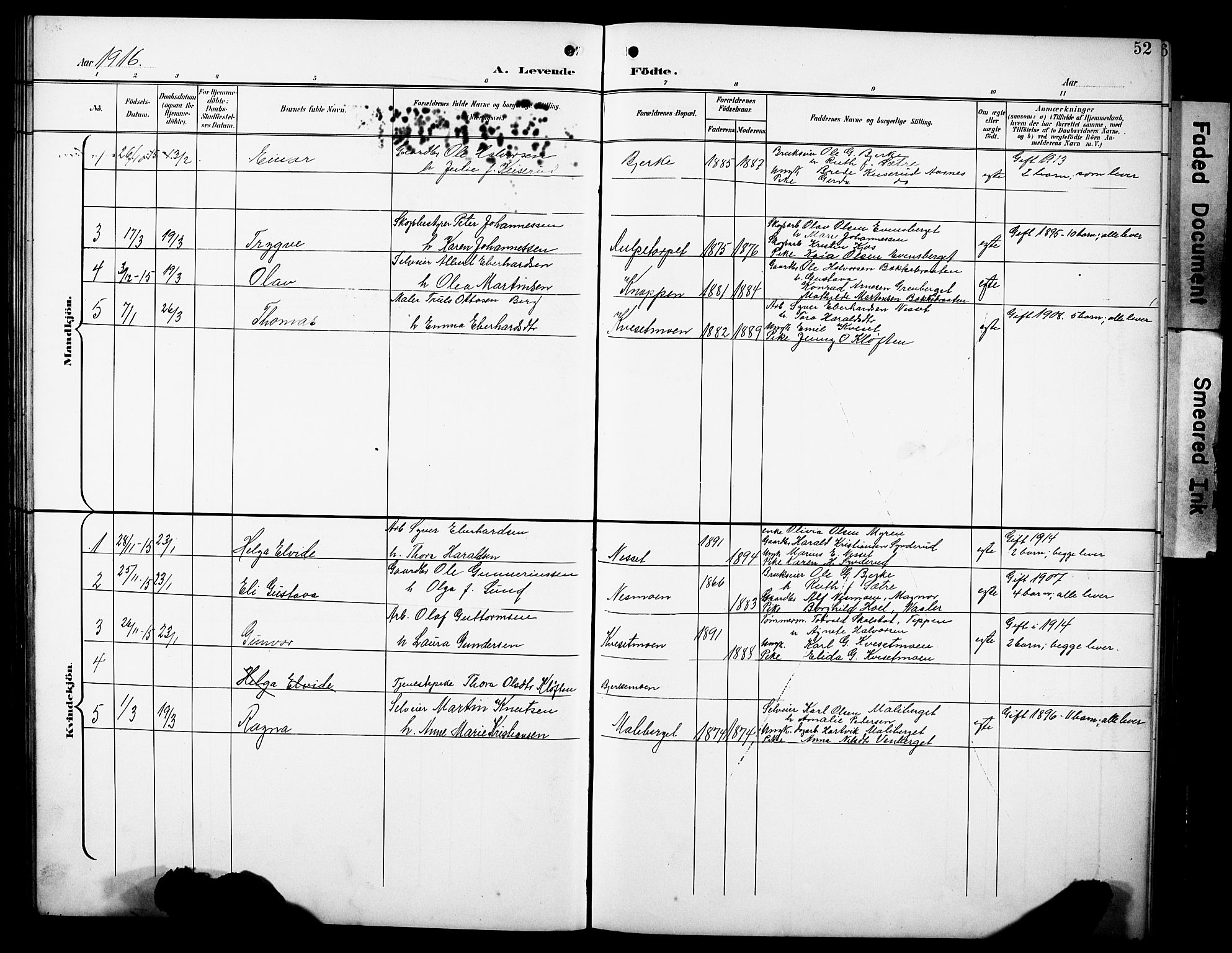 Hof prestekontor, AV/SAH-PREST-038/H/Ha/Hab/L0005: Parish register (copy) no. 5, 1899-1916, p. 52