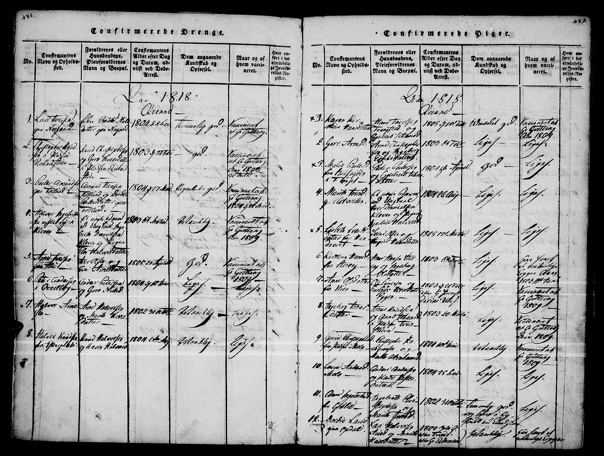 Kvikne prestekontor, SAH/PREST-064/H/Ha/Haa/L0004: Parish register (official) no. 4, 1815-1840, p. 482-483
