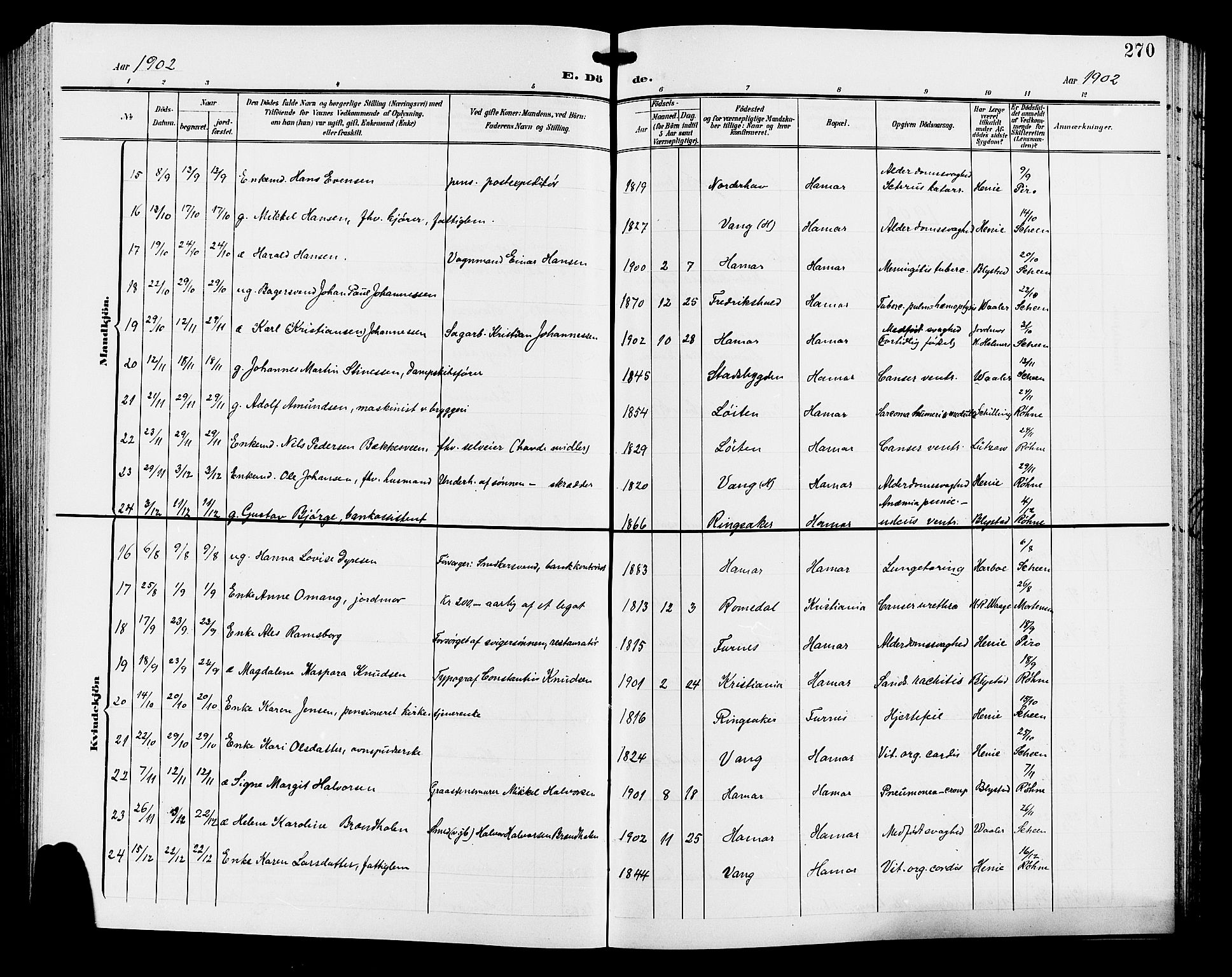 Hamar prestekontor, AV/SAH-DOMPH-002/H/Ha/Hab/L0001: Parish register (copy) no. 1, 1899-1914, p. 270