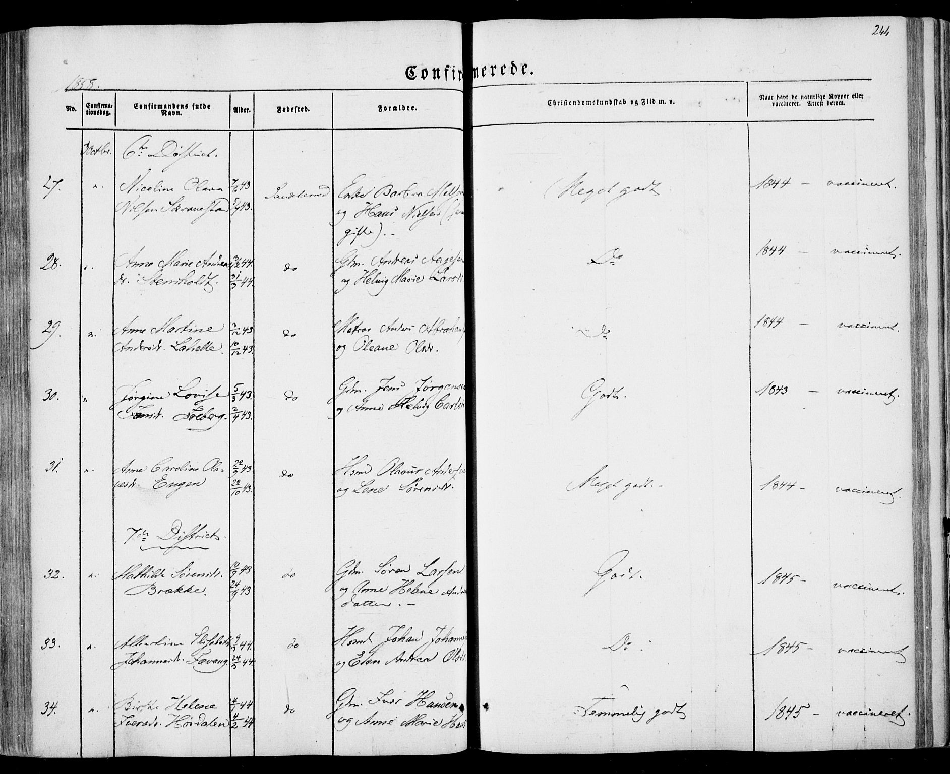 Sandar kirkebøker, AV/SAKO-A-243/F/Fa/L0007: Parish register (official) no. 7, 1855-1861, p. 244