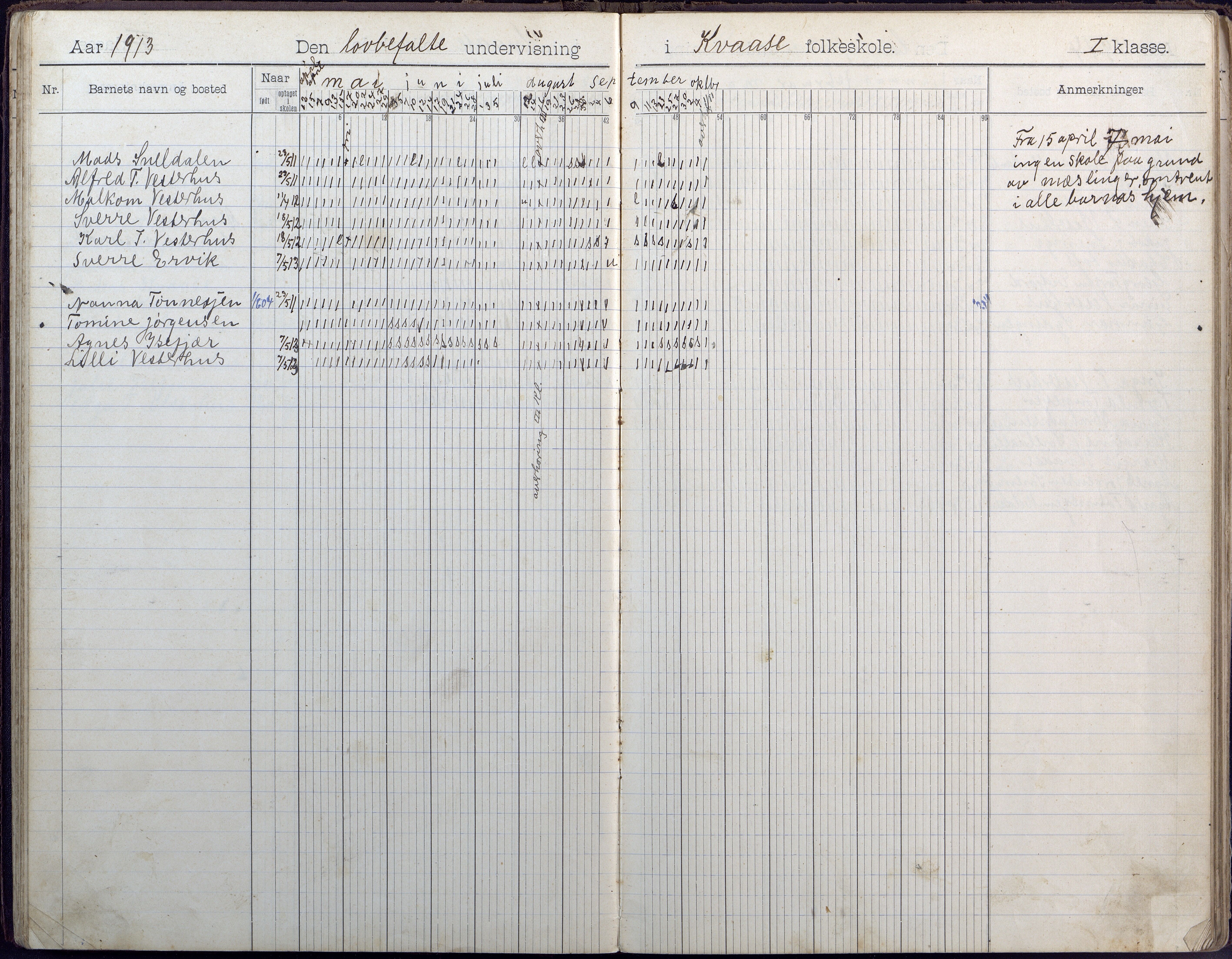 Høvåg kommune, AAKS/KA0927-PK/1/05/L0409: Dagbok, Kvåse folkeskole, 1908-1916