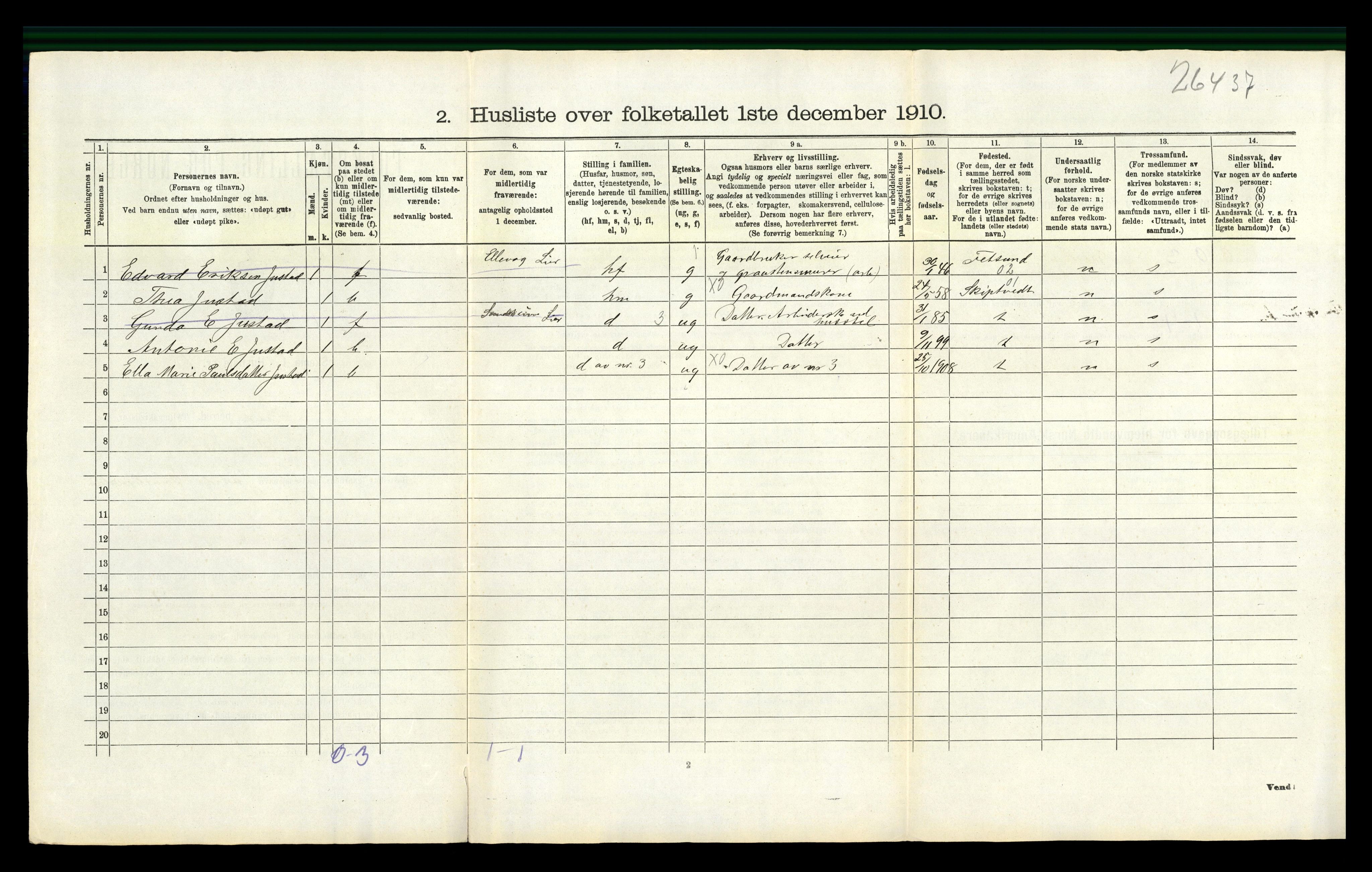 RA, 1910 census for Lier, 1910, p. 1019