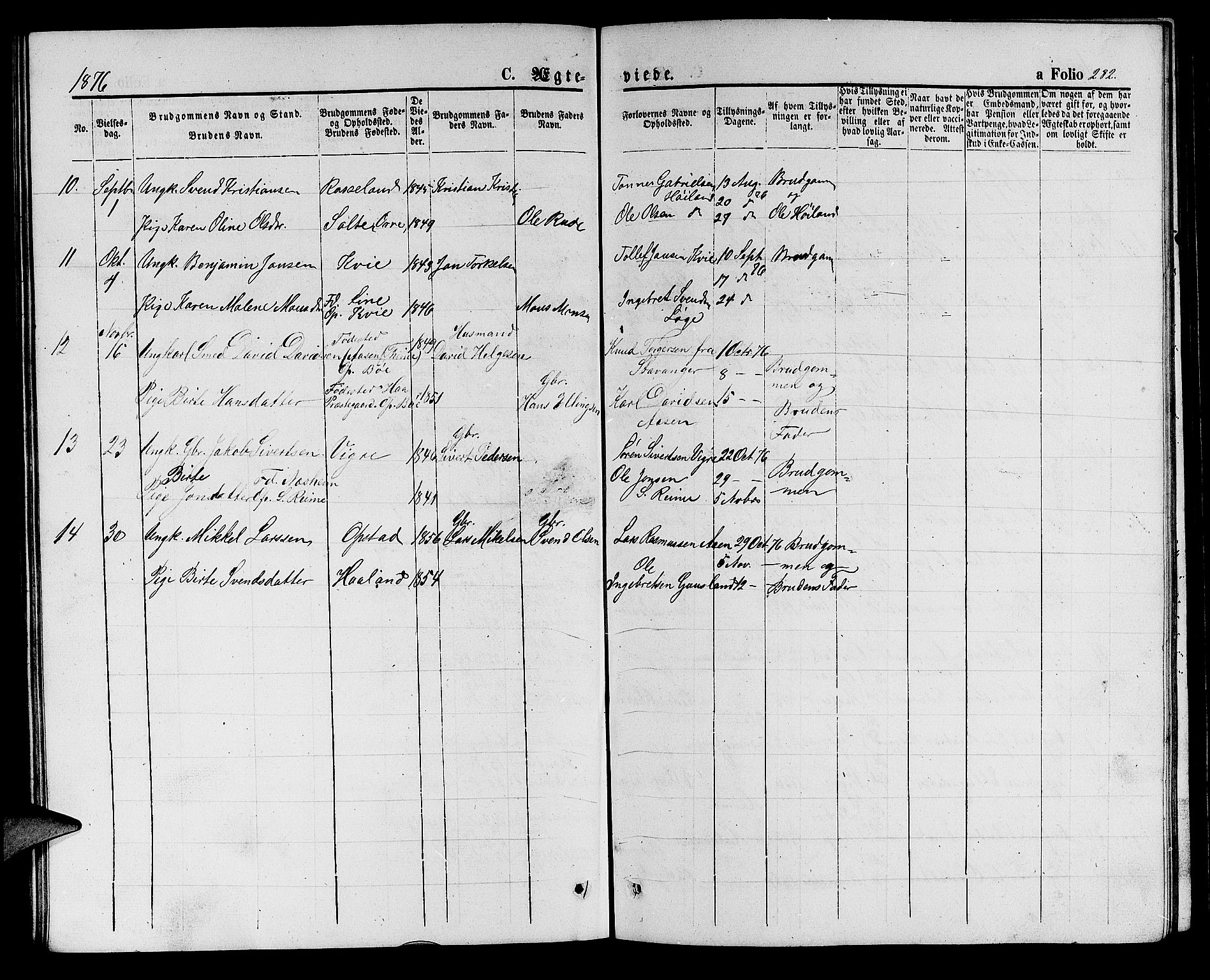 Hå sokneprestkontor, AV/SAST-A-101801/001/30BB/L0001: Parish register (copy) no. B 1, 1854-1883, p. 282