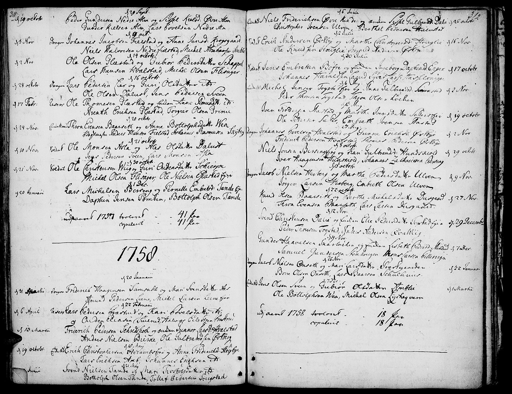 Ringsaker prestekontor, SAH/PREST-014/K/Ka/L0002: Parish register (official) no. 2, 1747-1774, p. 311-312
