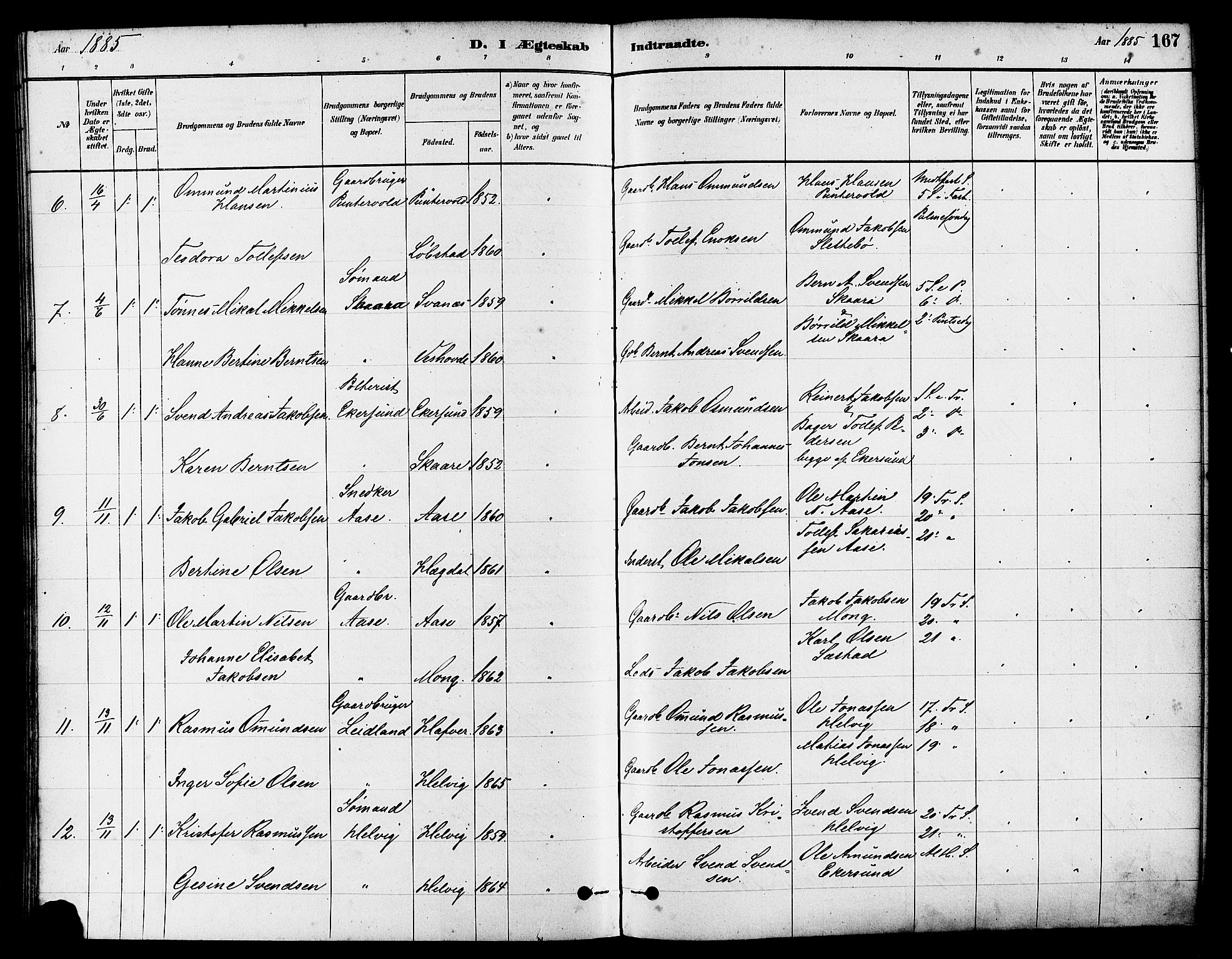 Eigersund sokneprestkontor, AV/SAST-A-101807/S08/L0017: Parish register (official) no. A 14, 1879-1892, p. 167