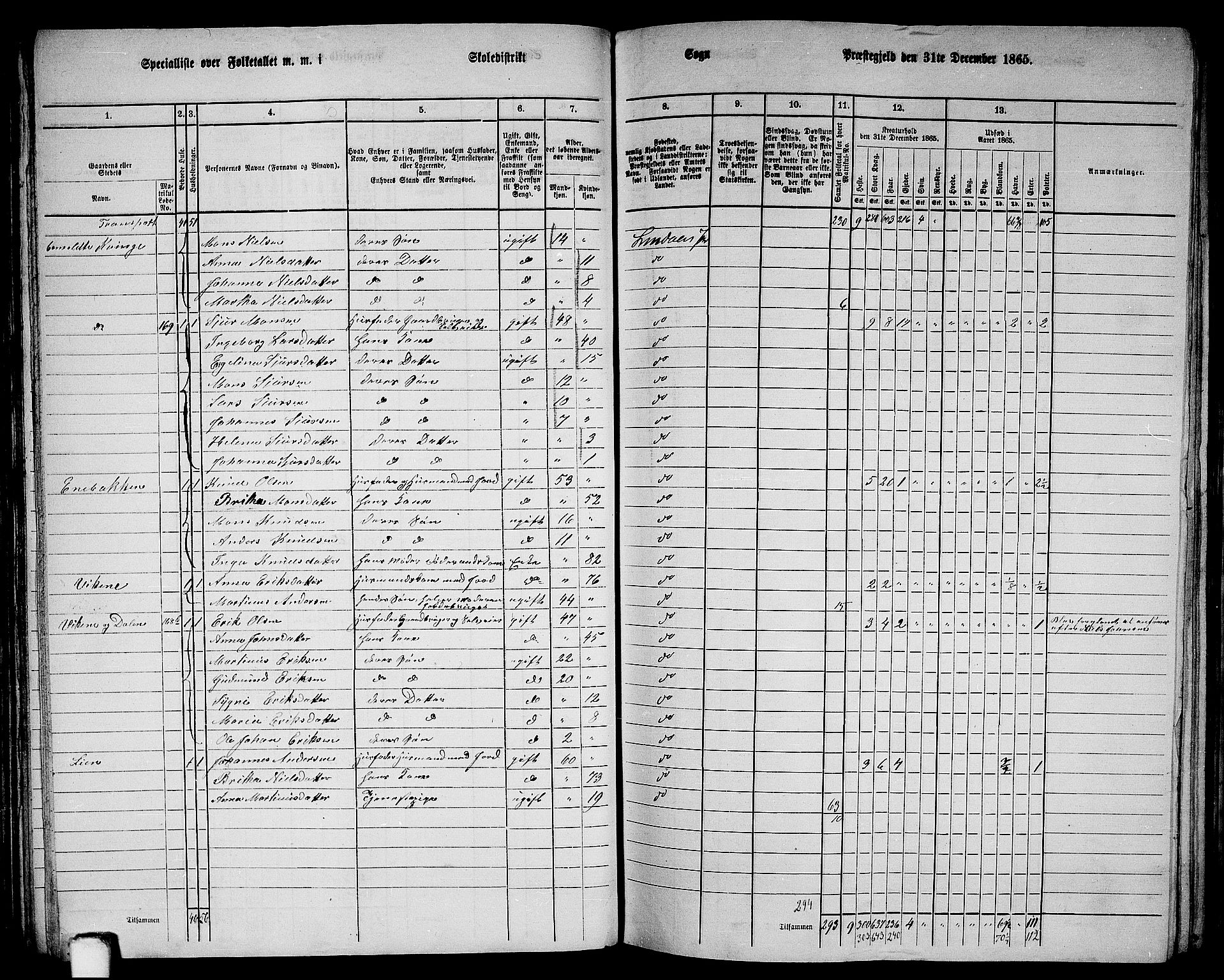 RA, 1865 census for Lindås, 1865, p. 91