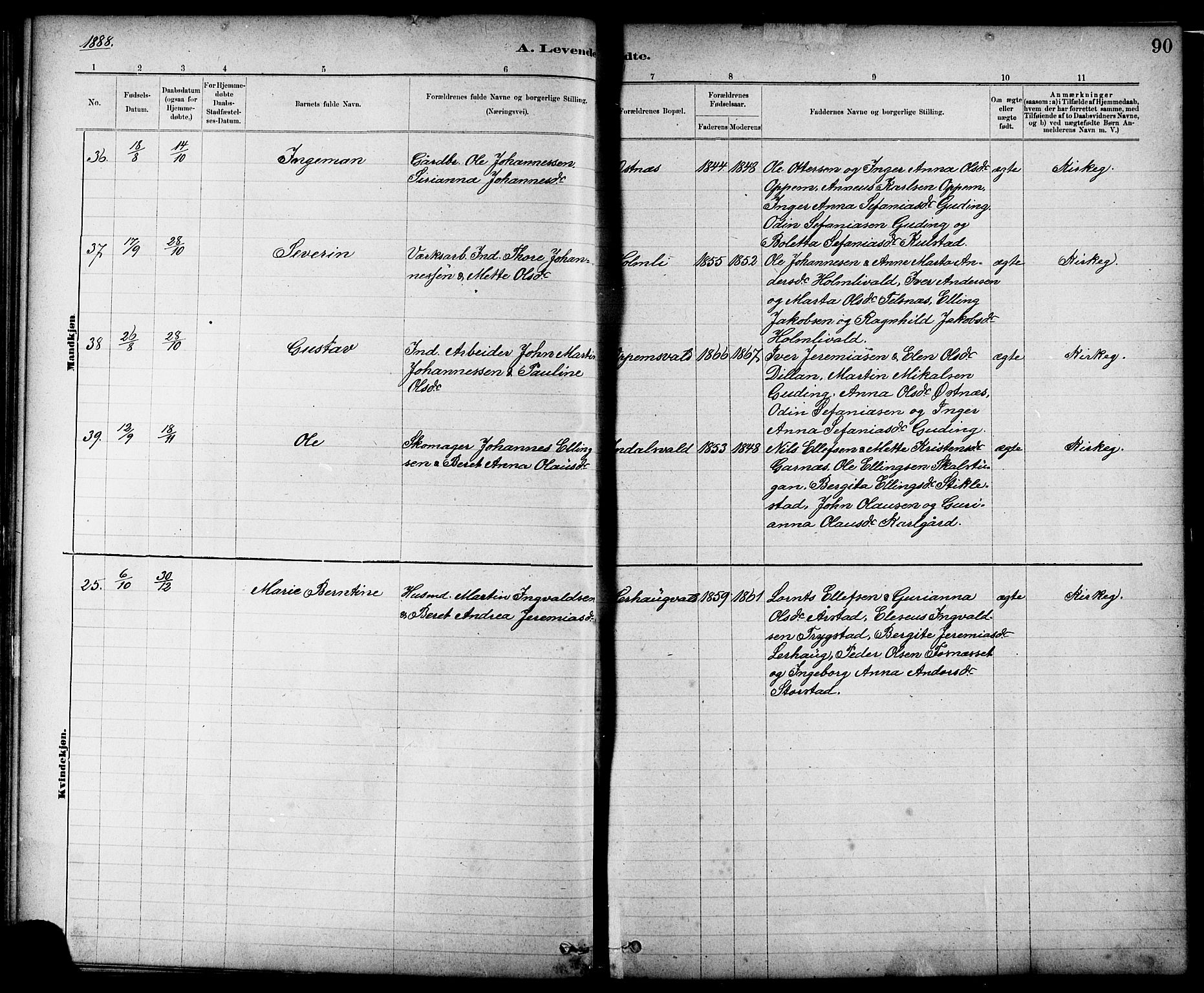 Ministerialprotokoller, klokkerbøker og fødselsregistre - Nord-Trøndelag, SAT/A-1458/724/L0267: Parish register (copy) no. 724C03, 1879-1898, p. 90