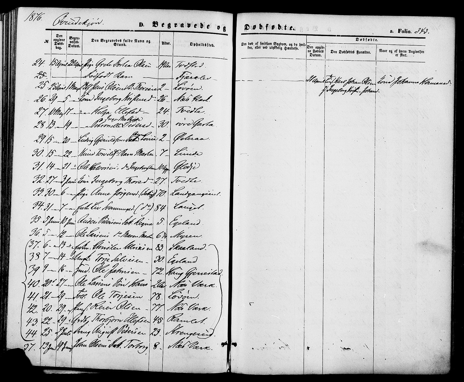 Holt sokneprestkontor, AV/SAK-1111-0021/F/Fa/L0010: Parish register (official) no. A 10, 1872-1885, p. 343