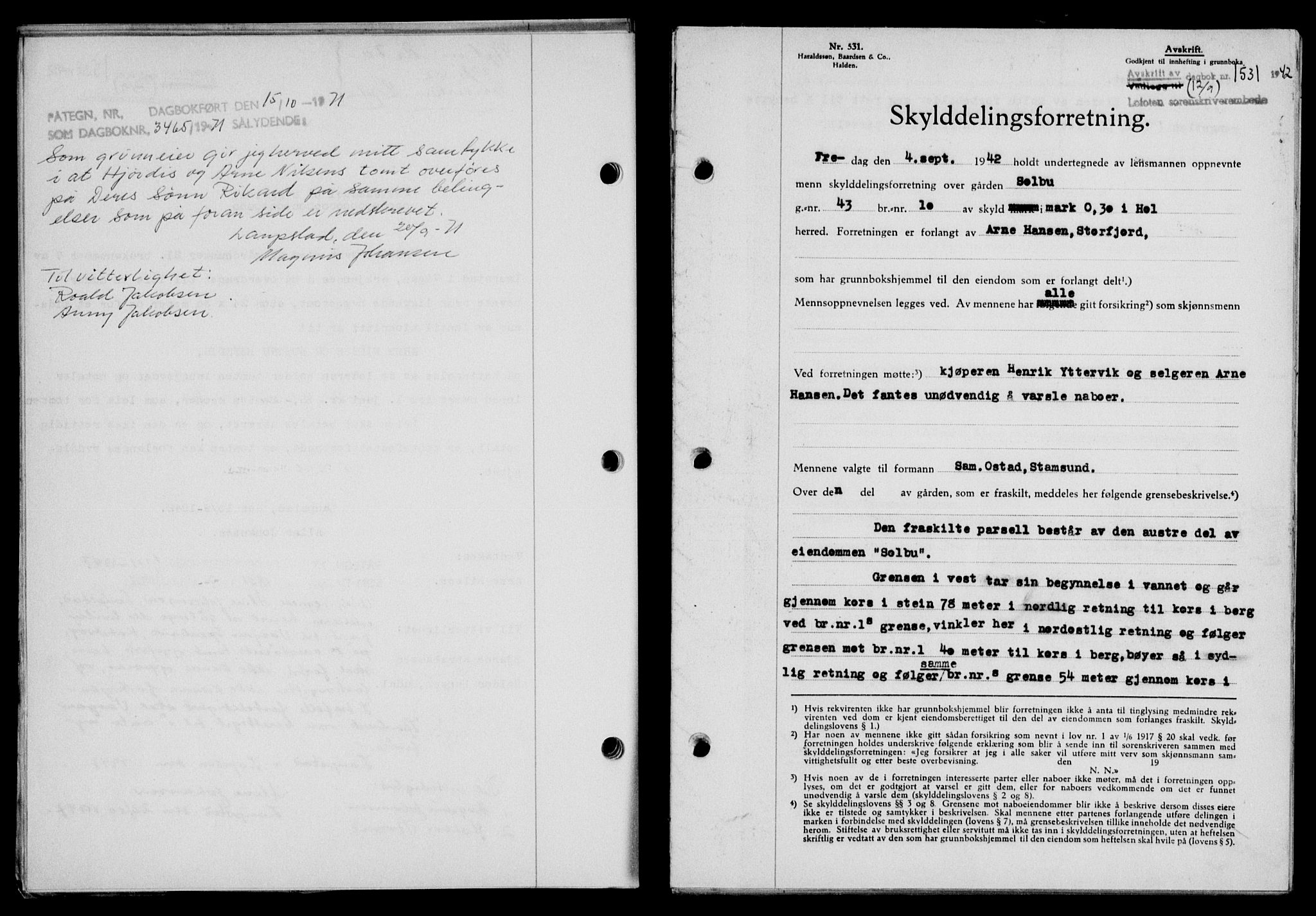 Lofoten sorenskriveri, SAT/A-0017/1/2/2C/L0010a: Mortgage book no. 10a, 1942-1943, Diary no: : 1531/1942