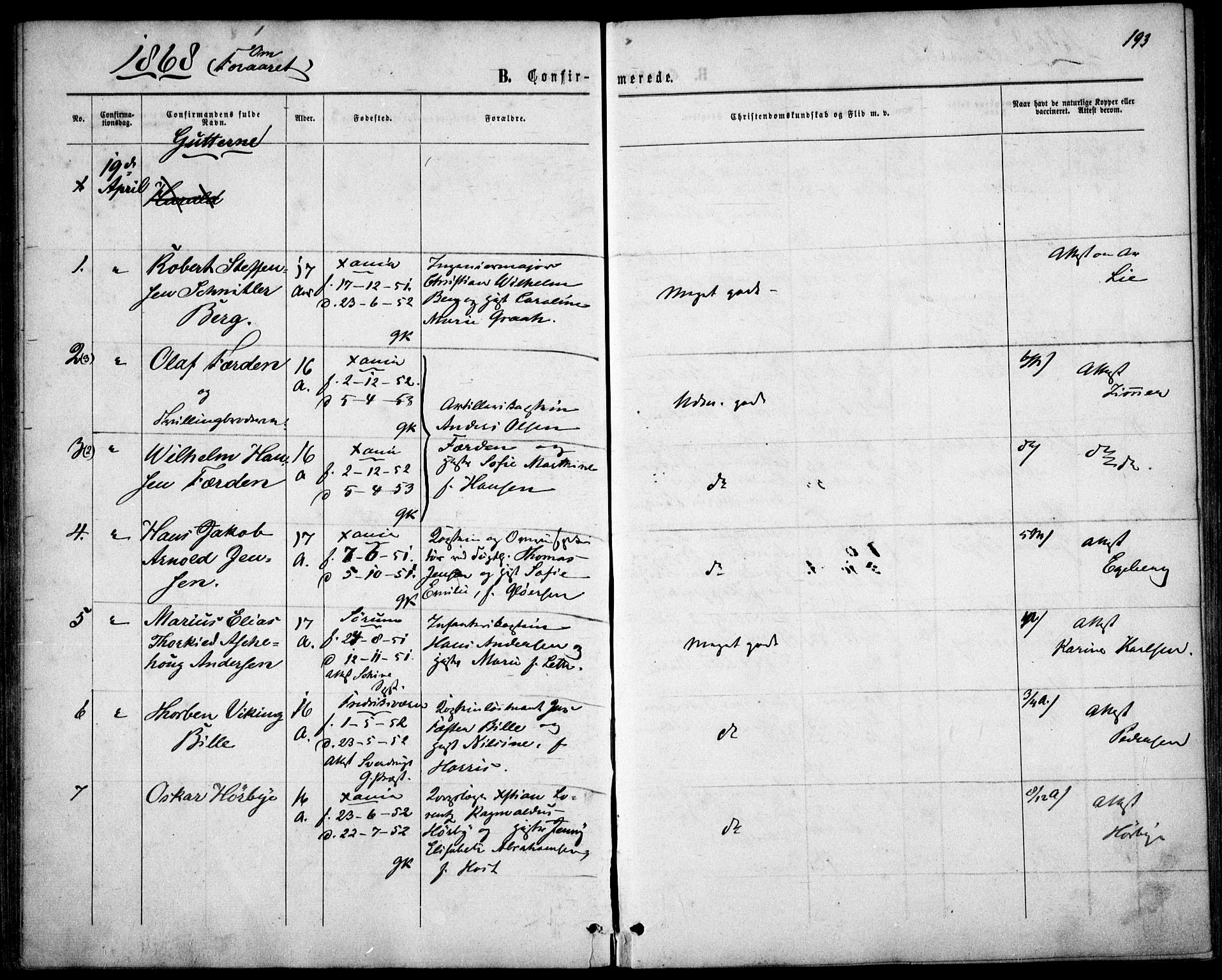 Garnisonsmenigheten Kirkebøker, SAO/A-10846/F/Fa/L0010: Parish register (official) no. 10, 1859-1869, p. 193
