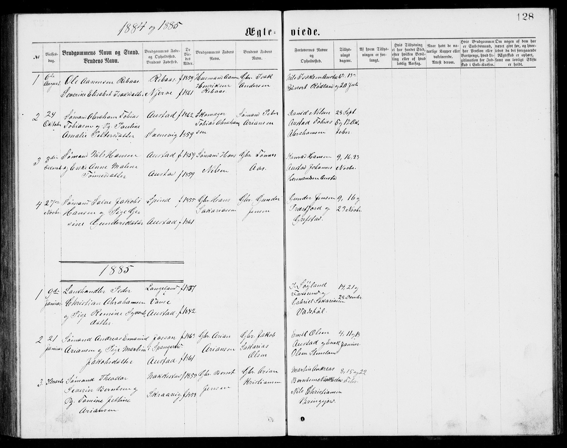 Lyngdal sokneprestkontor, AV/SAK-1111-0029/F/Fb/Fba/L0002: Parish register (copy) no. B 2, 1876-1886, p. 128