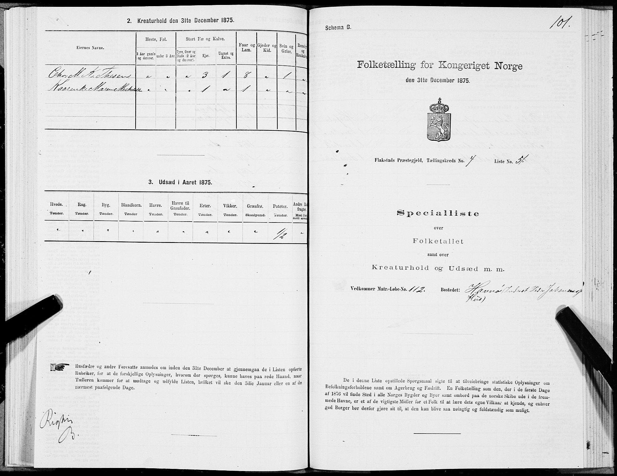 SAT, 1875 census for 1859P Flakstad, 1875, p. 2101