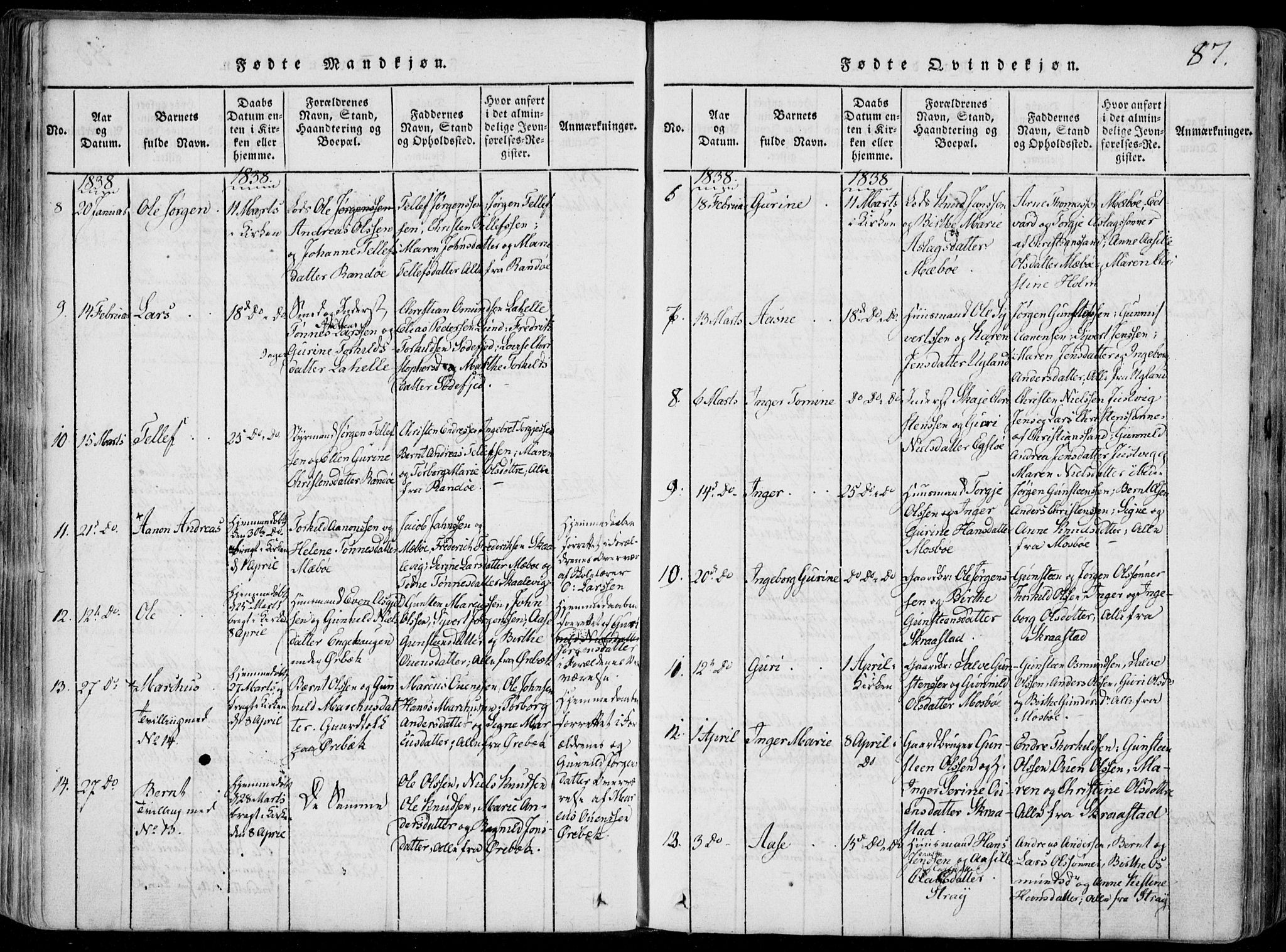 Oddernes sokneprestkontor, AV/SAK-1111-0033/F/Fa/Faa/L0005: Parish register (official) no. A 5, 1820-1838, p. 87