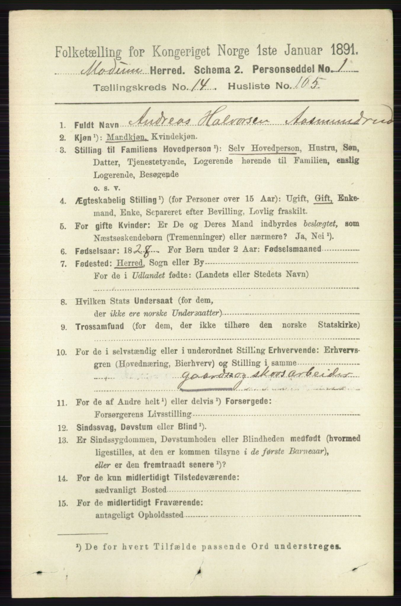 RA, 1891 census for 0623 Modum, 1891, p. 6102