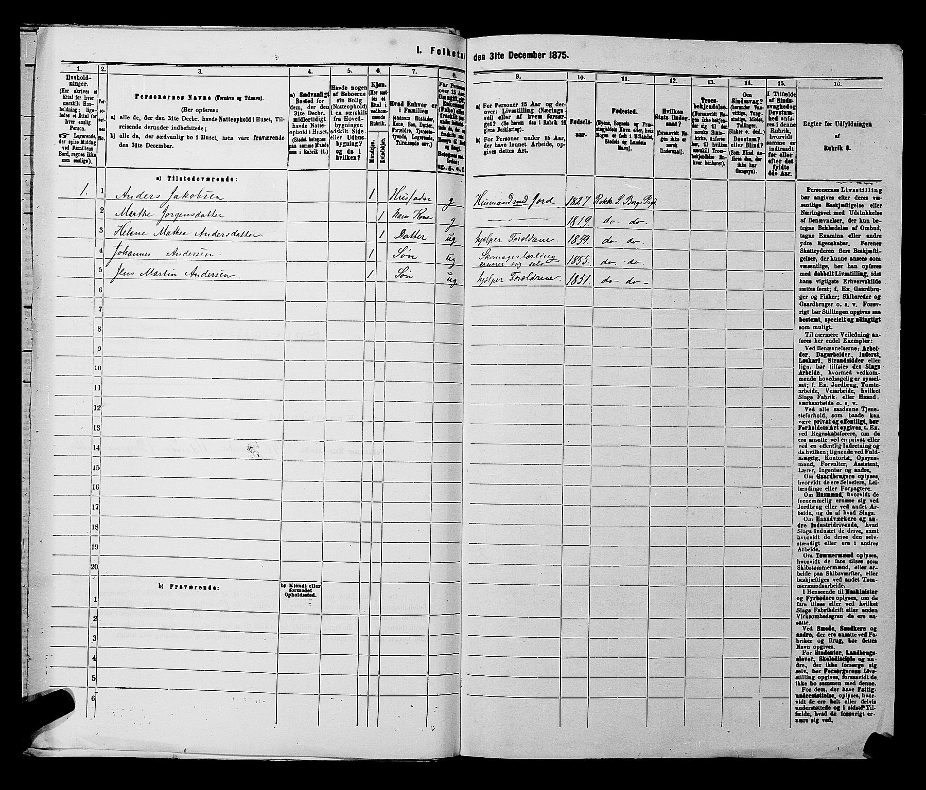 RA, 1875 census for 0116P Berg, 1875, p. 1071