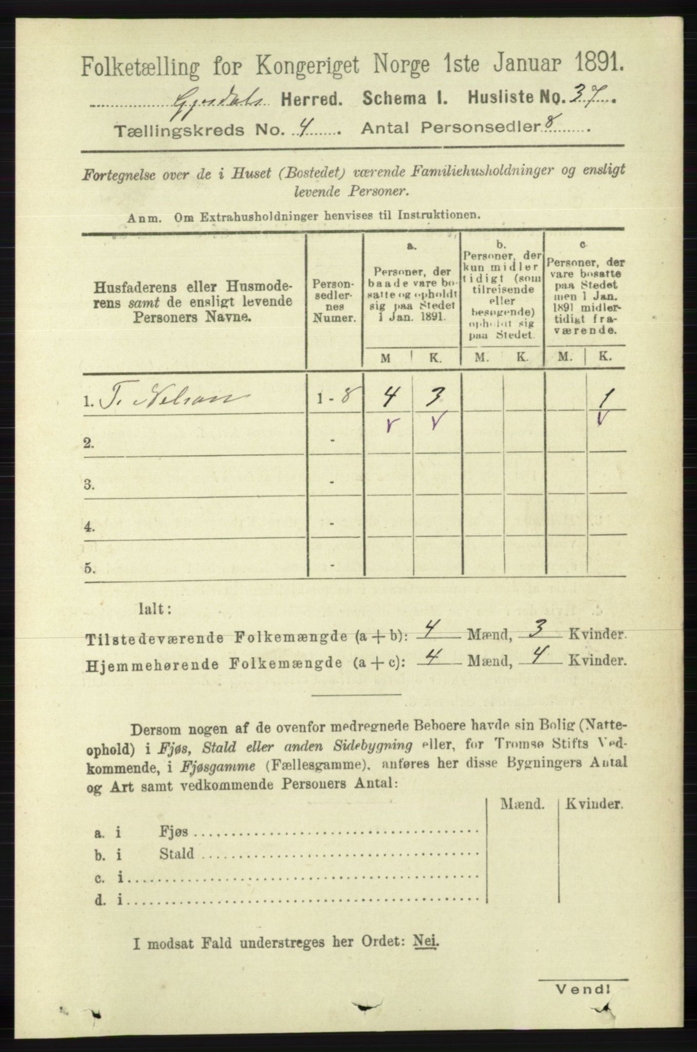 RA, 1891 census for 1122 Gjesdal, 1891, p. 1176