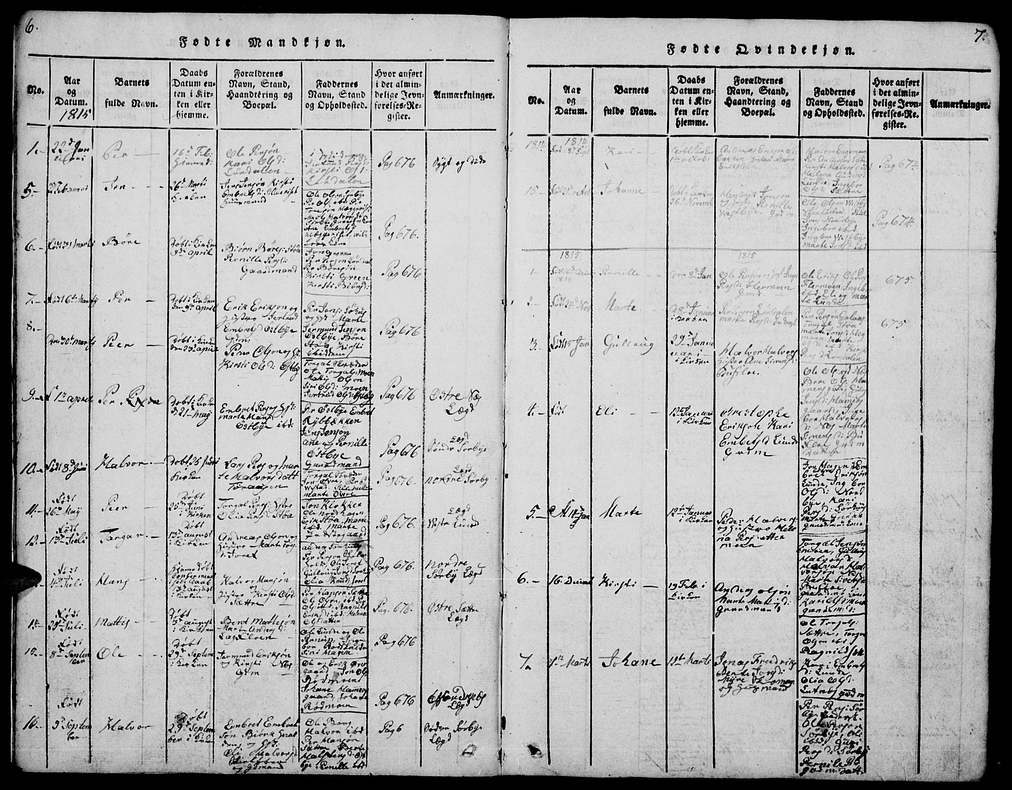 Trysil prestekontor, AV/SAH-PREST-046/H/Ha/Hab/L0004: Parish register (copy) no. 4, 1814-1841, p. 6-7