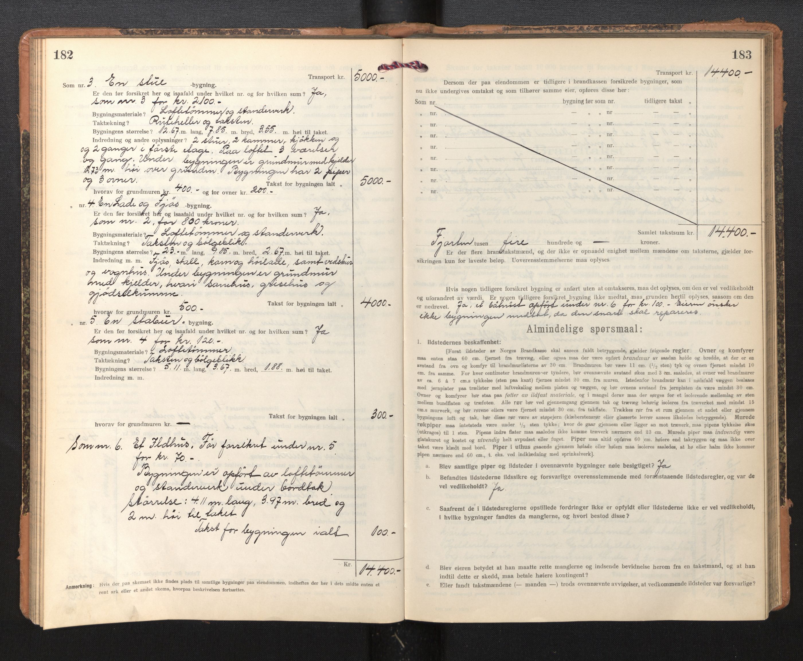 Lensmannen i Leikanger, AV/SAB-A-29201/0012/L0006: Branntakstprotokoll, skjematakst, 1920-1926, p. 182-183